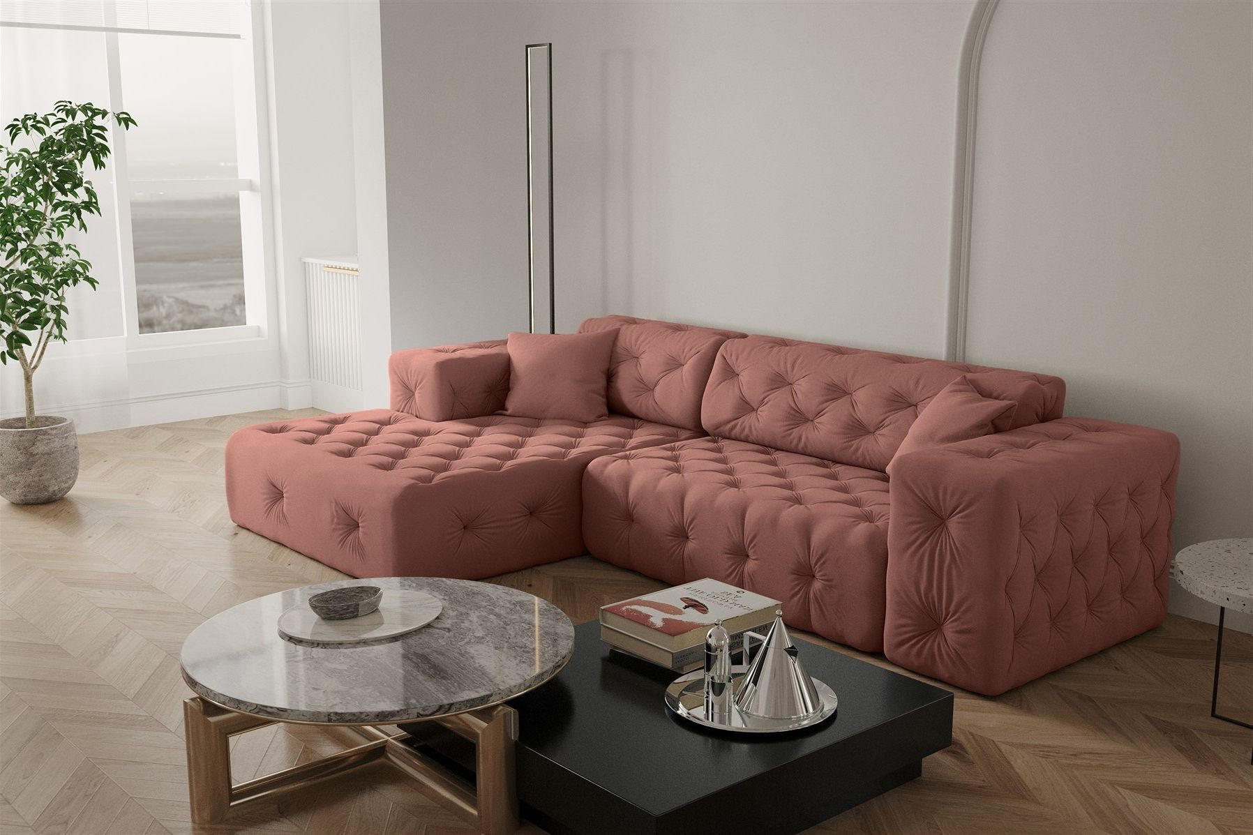 ECKSOFA Chantal - Rosa, Holzwerkstoff/Textil (266/171cm) - Fun Möbel