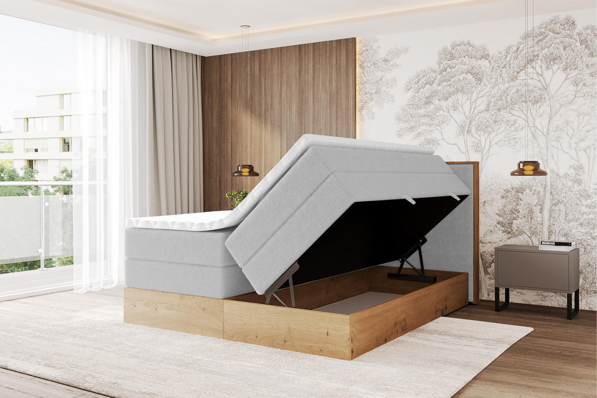 BOXSPRINGBETT LOLLI9 -KING 140x200 - H3/H4 Hellgrau - Hellgrau, Holzwerkstoff (140/200cm) - ALTDECOR
