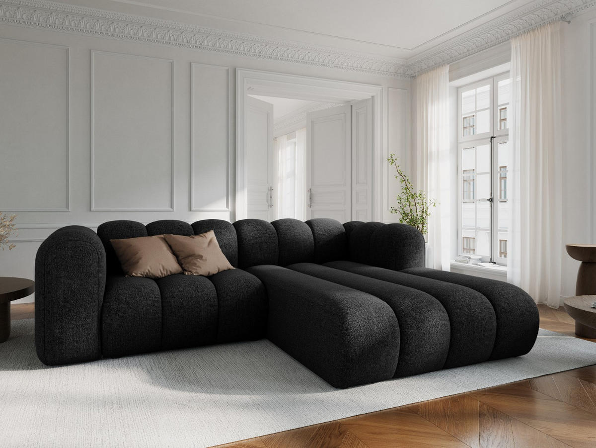 ECKSOFA modular rechts Lupine aus Chenille-Stoff schwarz 3 Sitzplätze - Schwarz, Textil (177/230cm) - Micadoni