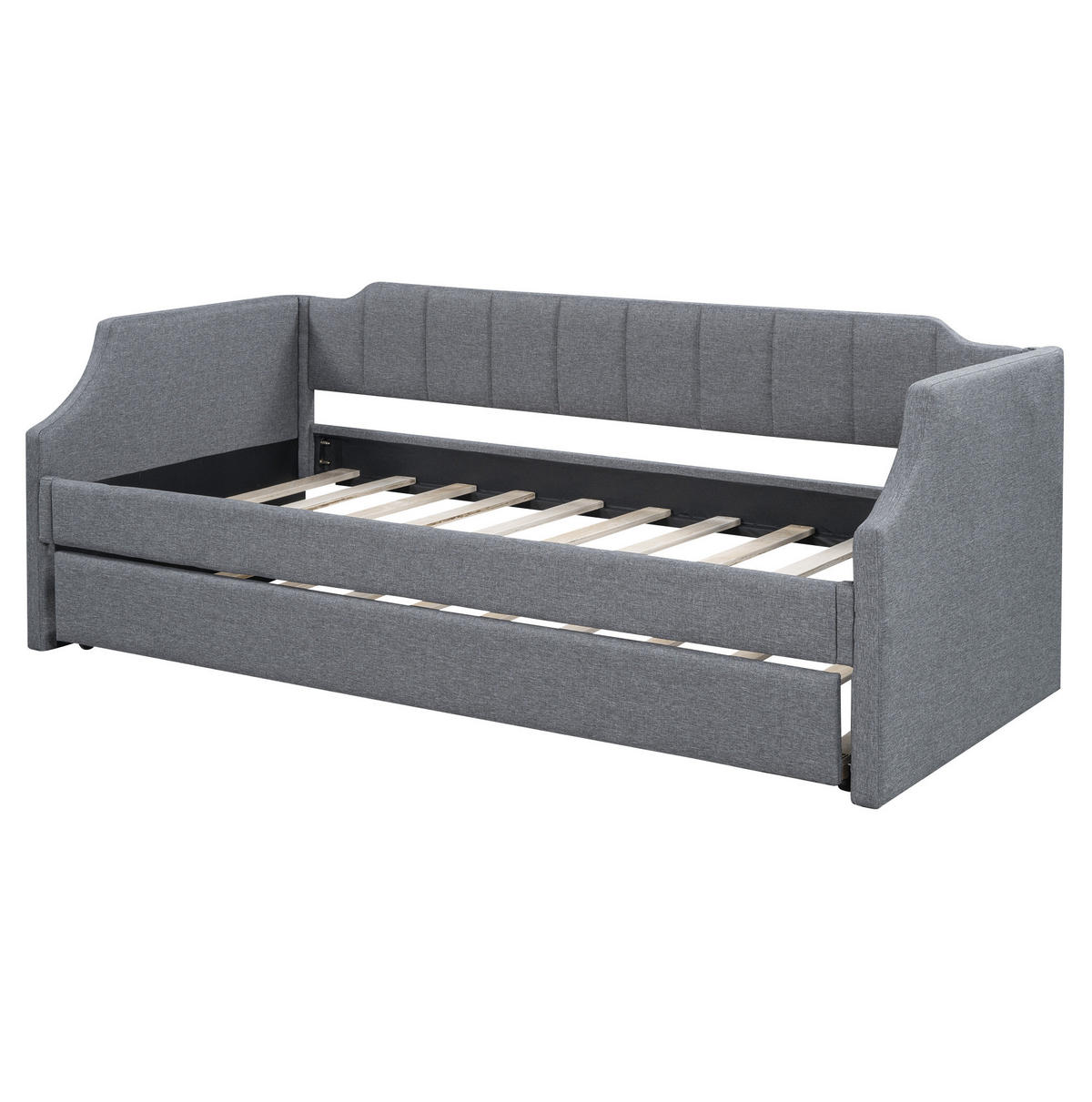 POLSTERBETT 90/200 cm Grau aus Leinen mit Rollbett - Grau, Textil (90/200cm) - OKMYHOME
