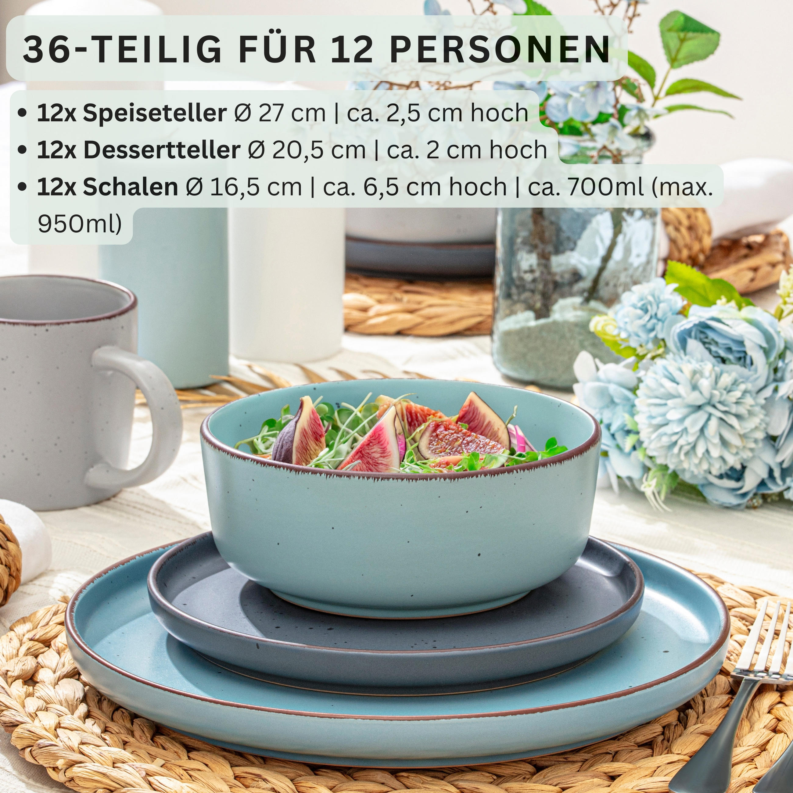 TAFELSERVICE BOMBAY SKY SHADES - 36 teilig aus Steingut - Blau/Multicolor, Stein (50/30/80cm) - Sänger