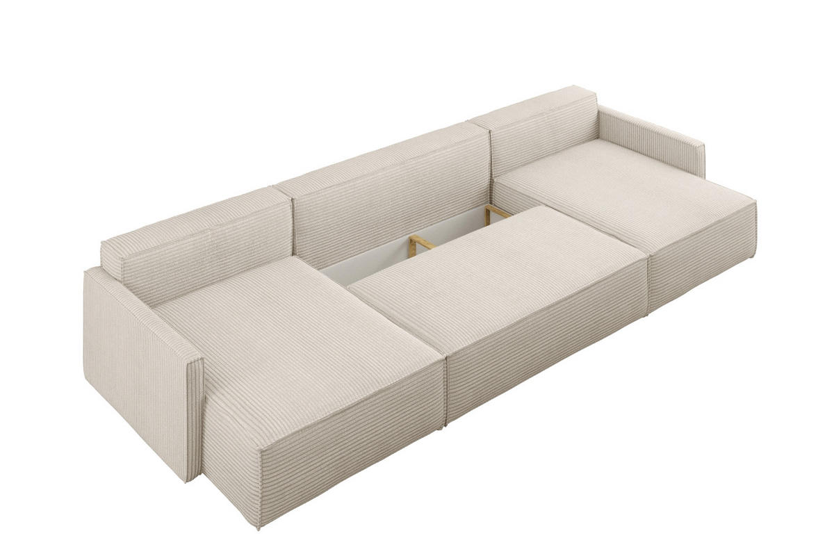 ECKSOFA Carlos Mit Schlaffunktion und Bettkasten Elegante Stoff Poso Beige - Beige, Holz/Textil (348/142cm) - Kaiser Möbel