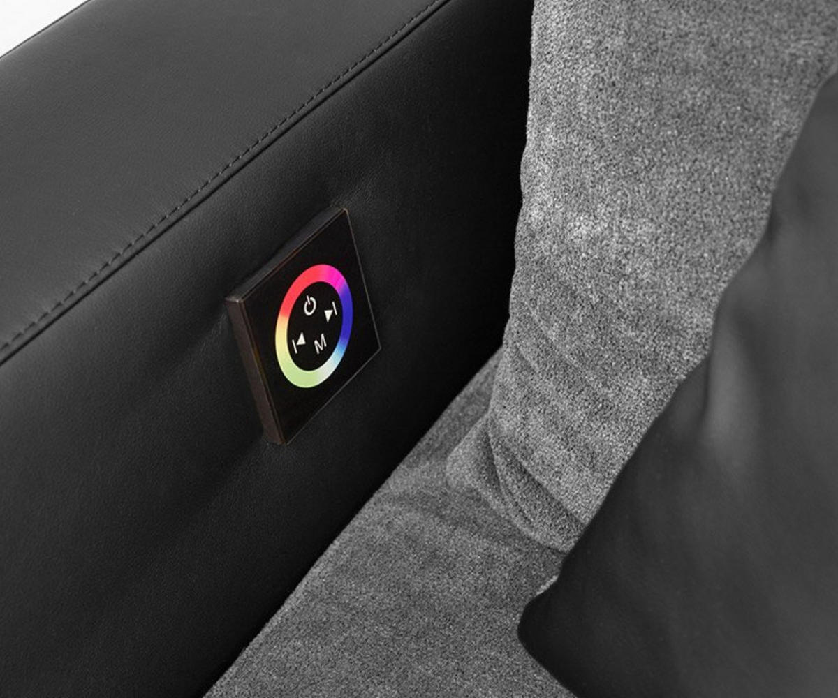MULTIMEDIA-ECKSOFA Soundsystem RGB-LED Beleuchtung Bluetooth USB AUX-in,seitenverkehrt montierbar B322/T190/H88cm,Kunstleder Schwarz-Mikrof.Grau/15411 - Chromfarben/Schwarz, Textil/Metall (322/88/190cm) - luma-home