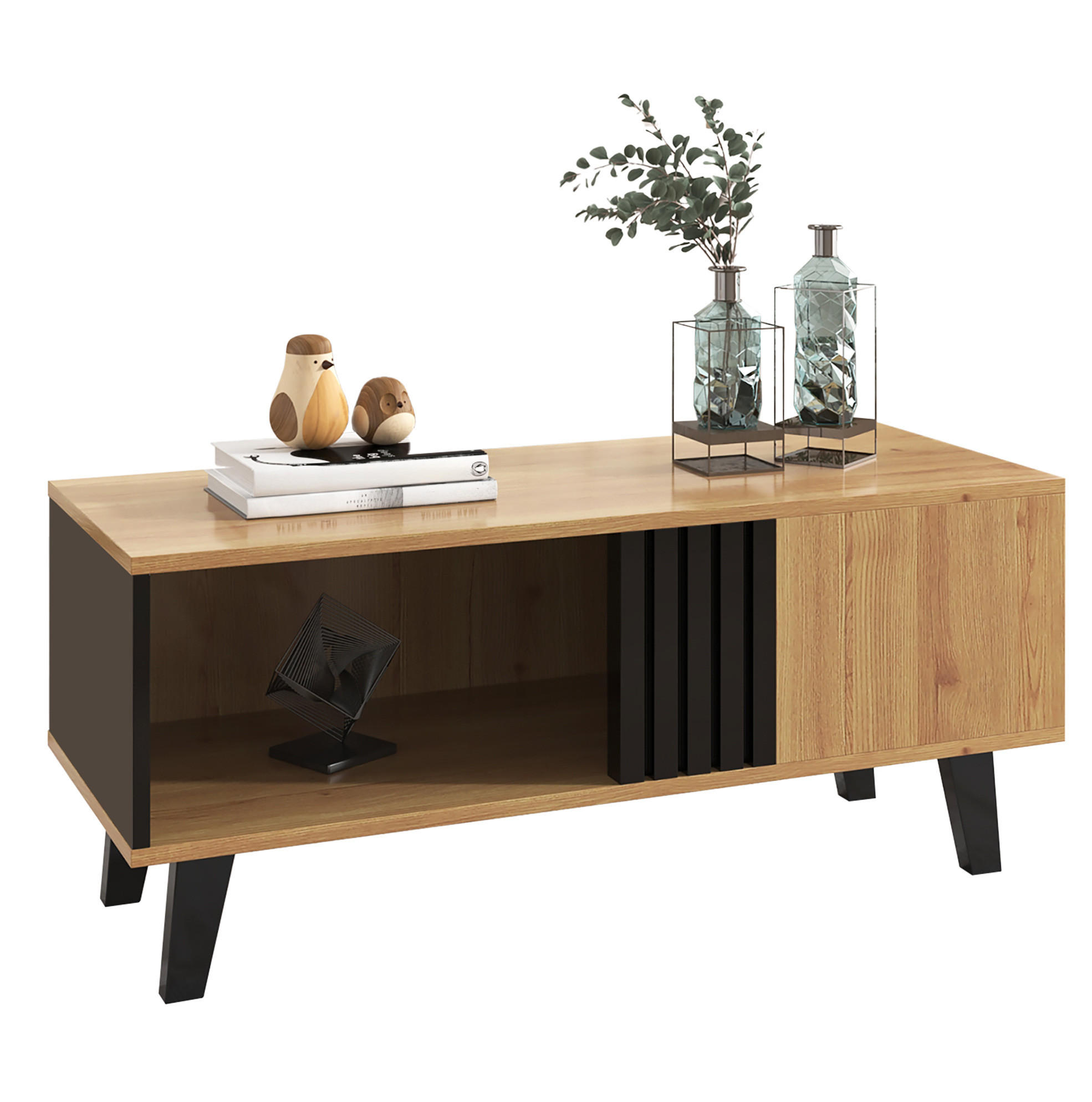 COUCHTISCH 100/60/45 cm Natur aus Glas und Spanplatte mit Stauraum - Naturfarben, Holzwerkstoff (100/60/45cm) - OKMYHOME