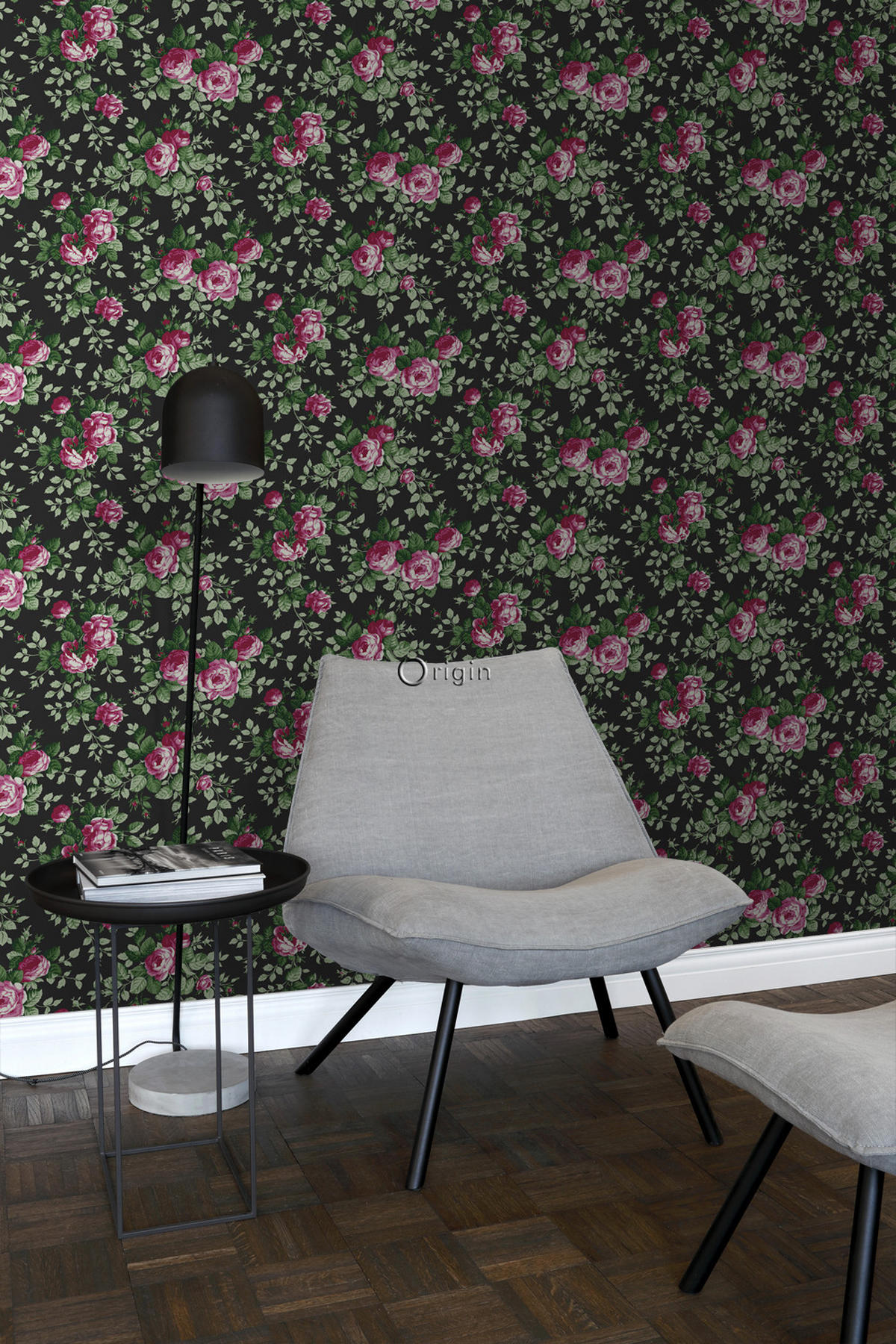 TAPETE Rosen 53 cm x 10.05 m - Schwarz, Papier (53/1000cm) - Origin Wallcoverings