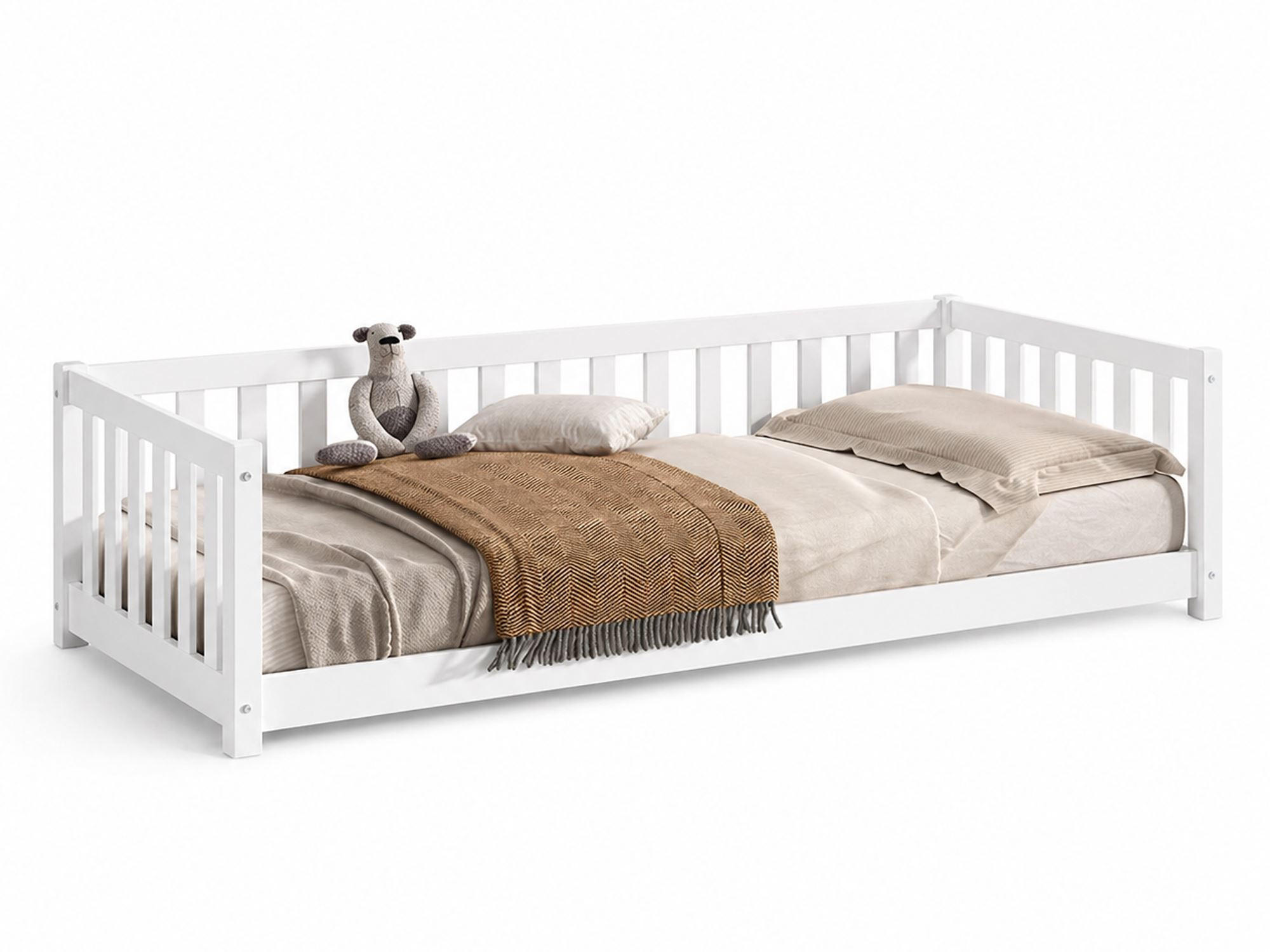 BODENBETT Kapua 90x200 umbaubar zum Tagesbett Kiefer Massivholz Weiß - Weiß, Holz (90/200cm) - 58aufmkessel