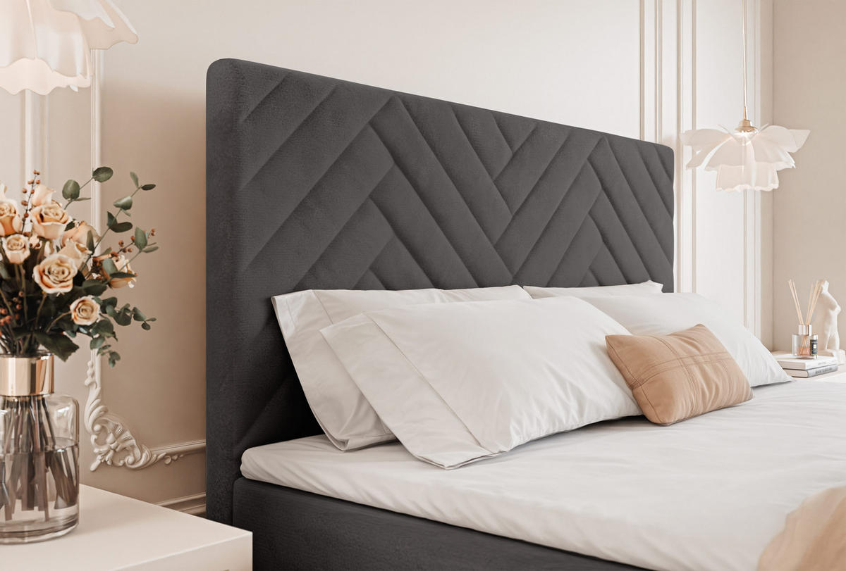 BOXBETT NEREA 160/200 cm mit Matratze und Topper, Grau - Grau, Textil (160/200cm) - Idohome