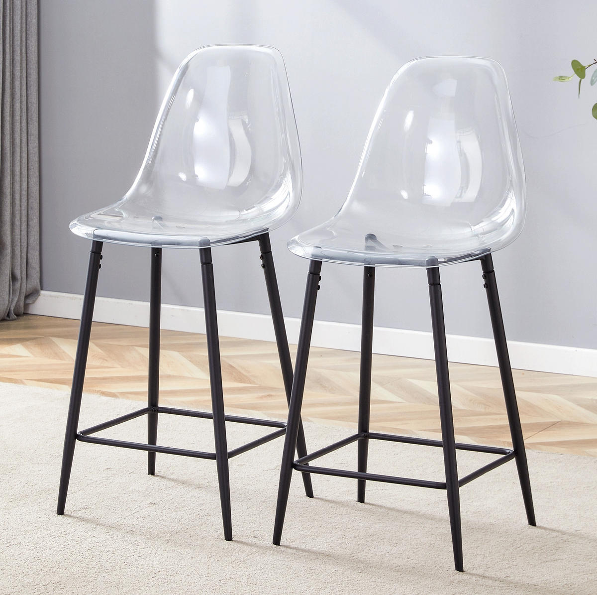 BARHOCKER 2er-Set transparent mit Metallgestell Schwarz - Schwarz, Metall (45/102/51cm) - Meubliv