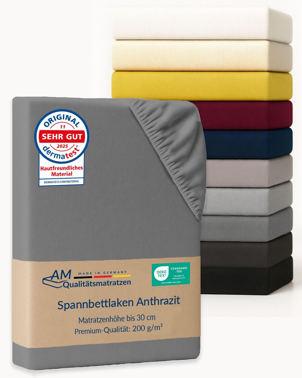 SPANNBETTLAKEN 180/210/25 cm Anthrazit - Anthrazit, Textil (180/210cm) - AM Qualitätsmatratzen