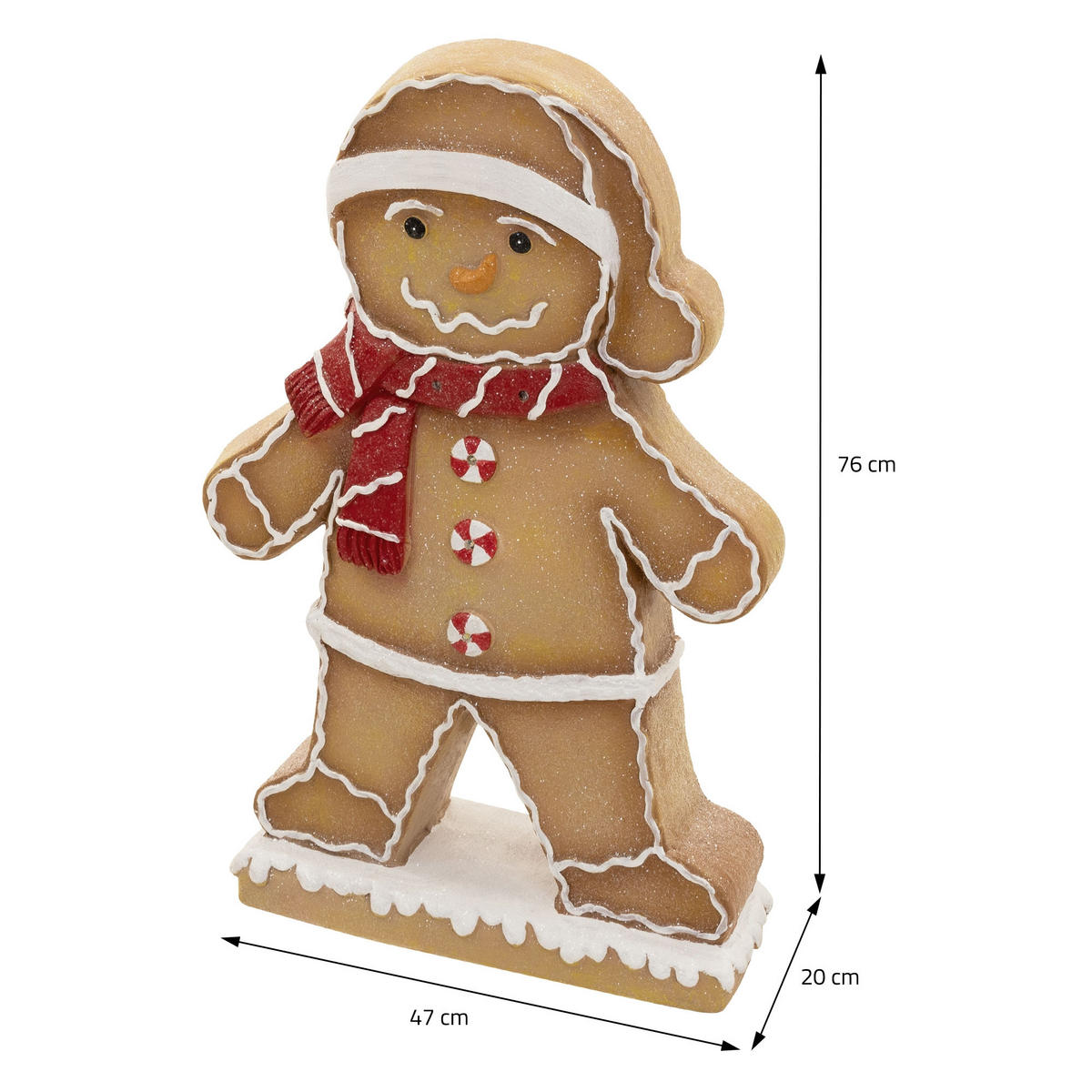 FIGURKA PERNÍKOVÉHO MUŽÍČKA s čepicí a šálou, 76 cm, vánoční dekorace do interiéru s LED osvětlením - hnědá, kámen (47/76/20cm) - ECD-Germany