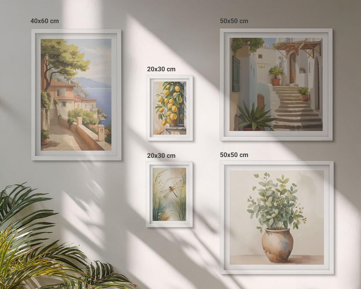 BILDER SET 5er Set - 50x50 cm & 20x30 cm & 40x60 cm Weißer Rahmen - Architektur der Zitronenstadt - Weiß, Kunststoff (40/60cm) - TULUP