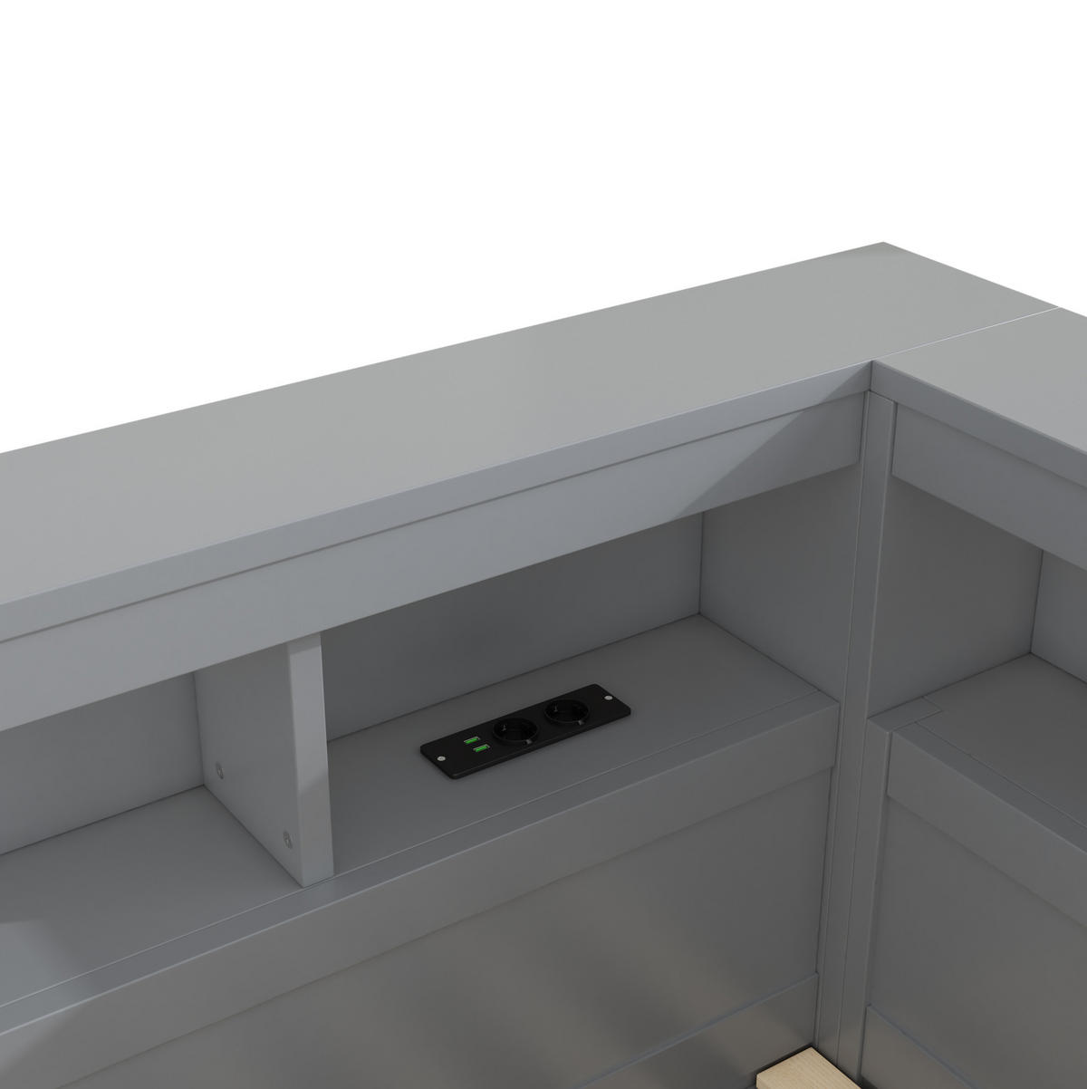 BETT 140/200 cm Grau aus Spanplatte und MDF mit USB und Stauraum - Grau, Holzwerkstoff (140/200cm) - OKMYHOME