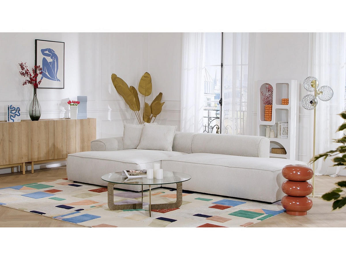 SOFA ohne Schlafmöglichkeit - 5 Personen - Samt, Stoff - Beige - Beige, Textil (305/70/156cm) - Vente-Unique