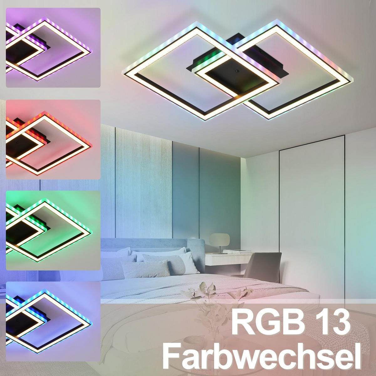 LED-DECKENLEUCHTE Wehrdorf 44.5/7.0/44.5 cm - Schwarz, Metall (44.5/44.5/7cm) - ZMH