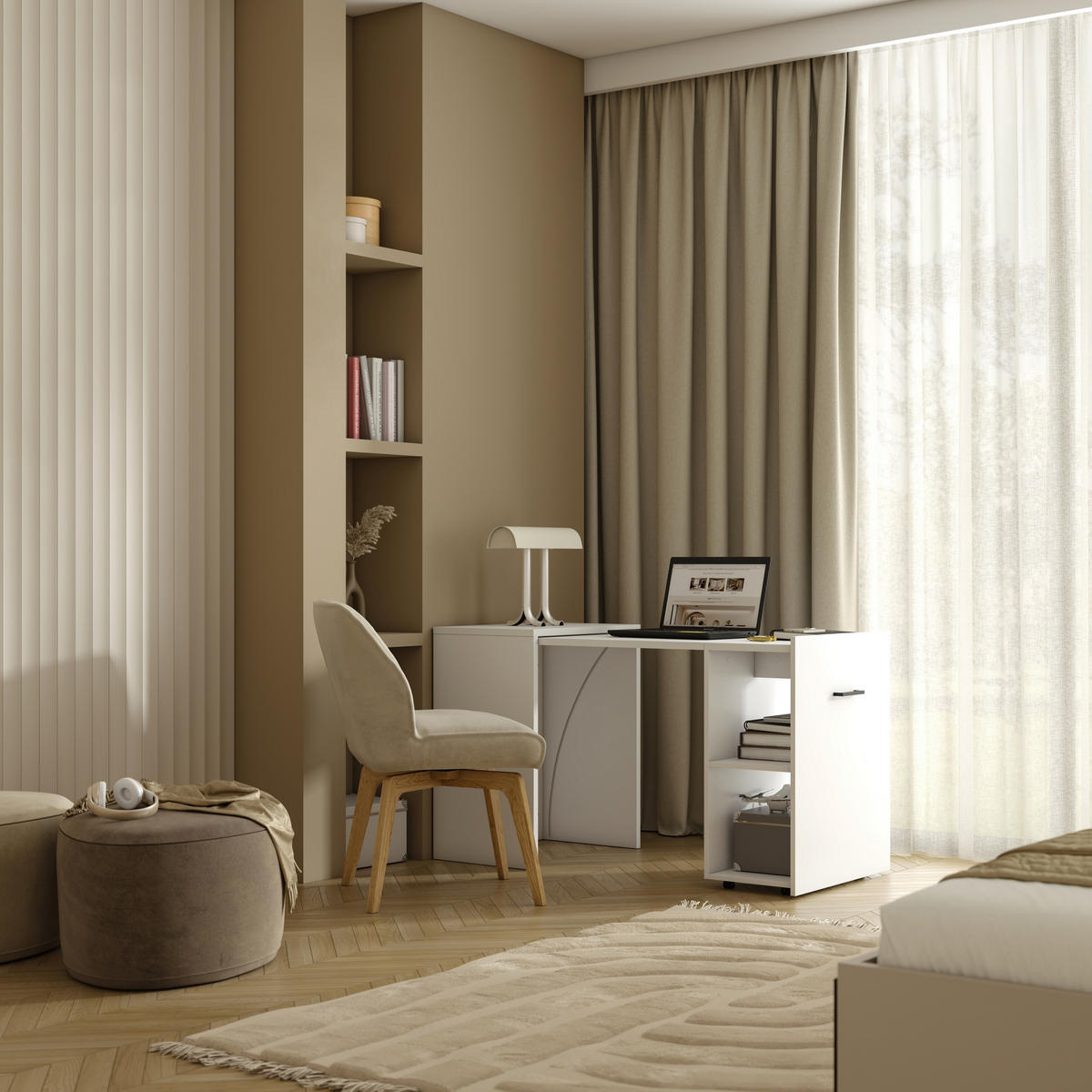 SCHREIBTISCH INTELLO 131,5x60x75 cm Bürotisch Computertisch, Weiß - Weiß, Holzwerkstoff (60/131.5/75cm) - MASSENO