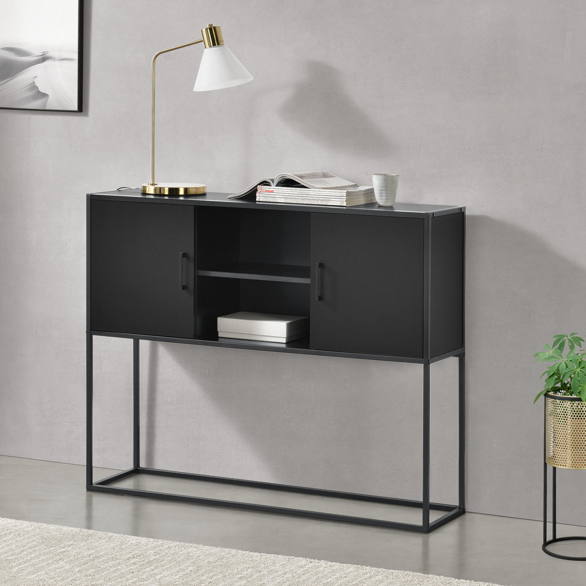 SIDEBOARD Motala - Schwarz, Holzwerkstoff/Metall (108.5/90/30cm) - [en.casa]