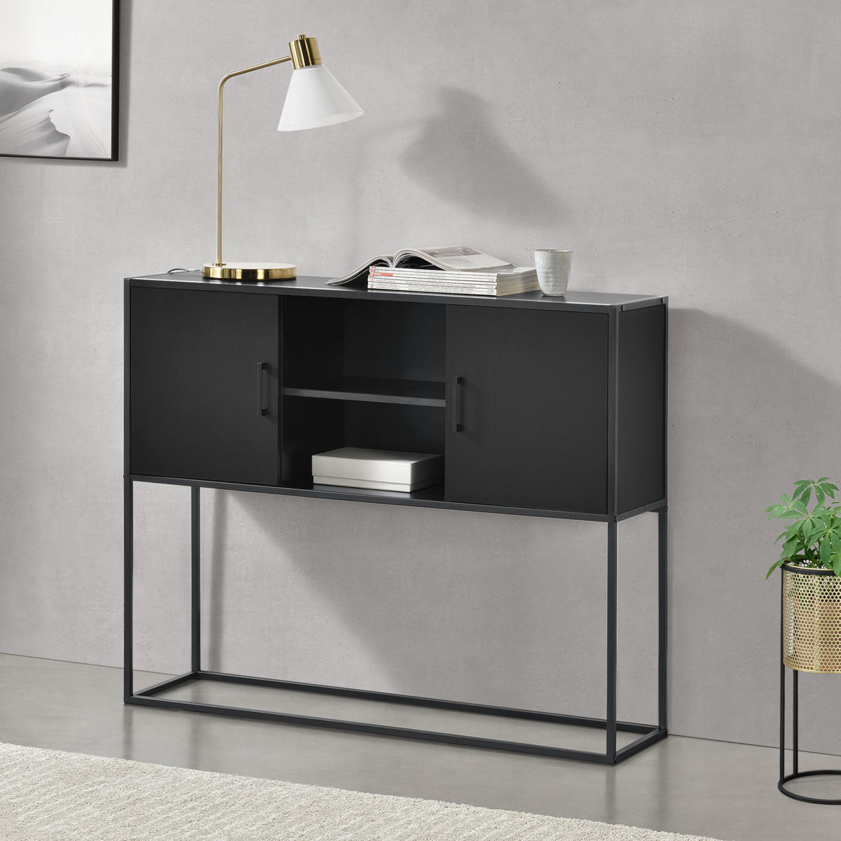 SIDEBOARD Motala - Schwarz, Holzwerkstoff/Metall (108.5/90/30cm) - [en.casa]