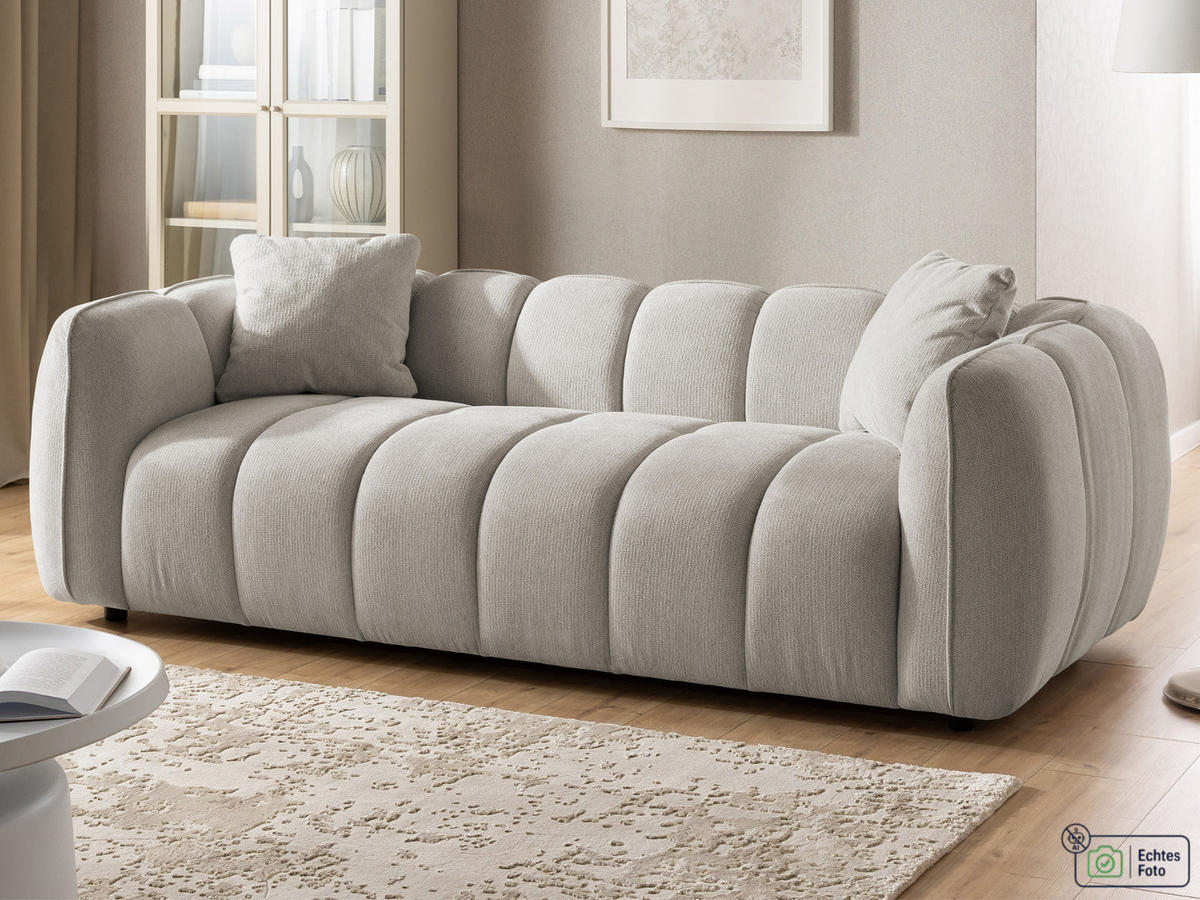 3-SITZER SOFA Nubira in tief gesteppter Bubble-Optik aus weichem Taupe Strukturstoff im modernen Design - Taupe/Schwarz, Holz/Kunststoff (228/69/89cm) - S-Style Möbel