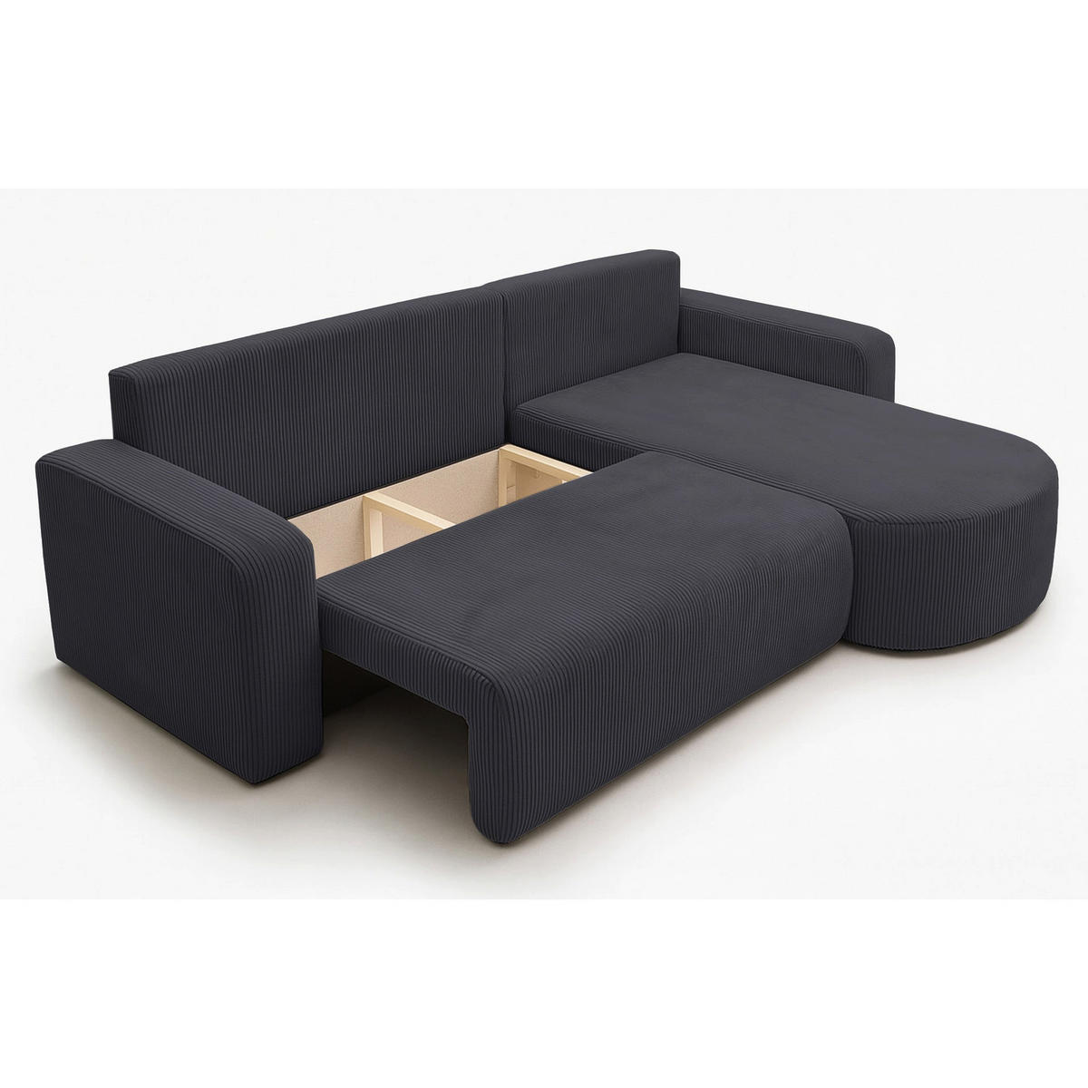 ECKSOFA mit Schlaffunktion Teeo L-Form universal mit Bettkasten Grau Cord - Schwarz/Grau, Kunststoff/Textil (275/170cm) - Homebook