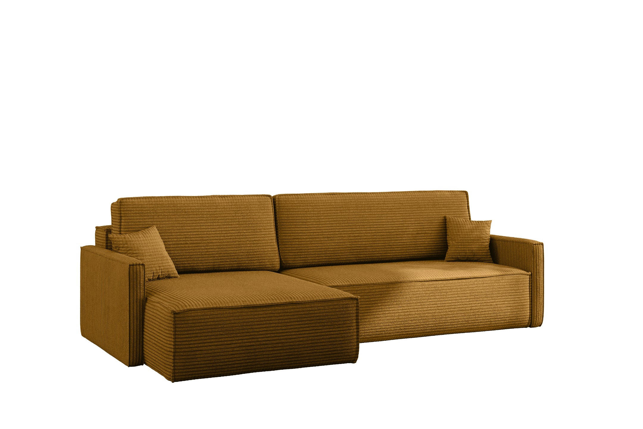 SCHLAFSOFA Carlos, Ecksofa L-Form mit schlaffunktion und bettkasten Stoff Poso Senffarbe Links - Currygelb, Holz (142/83/250cm) - Kaiser Möbel