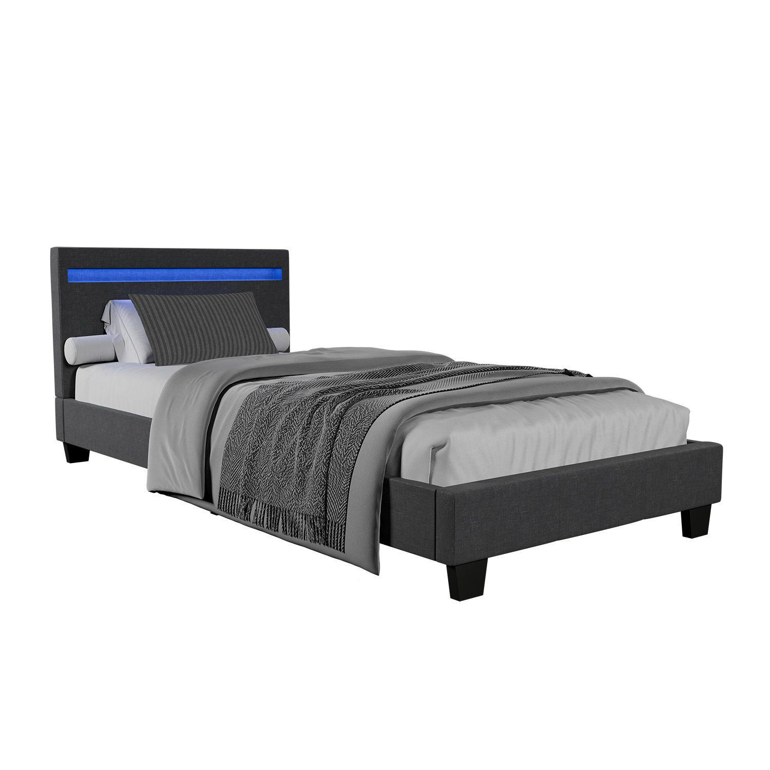 POLSTERBETT Verona mit LED dunkelgrau 90x200cm - Dunkelgrau, Holz (90/200cm) - Juskys