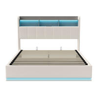 POLSTERBETT 140x200 cm mit Stauraum, LED, USB, Lattenrost, Weiß - Weiß, Metall (140/200cm)