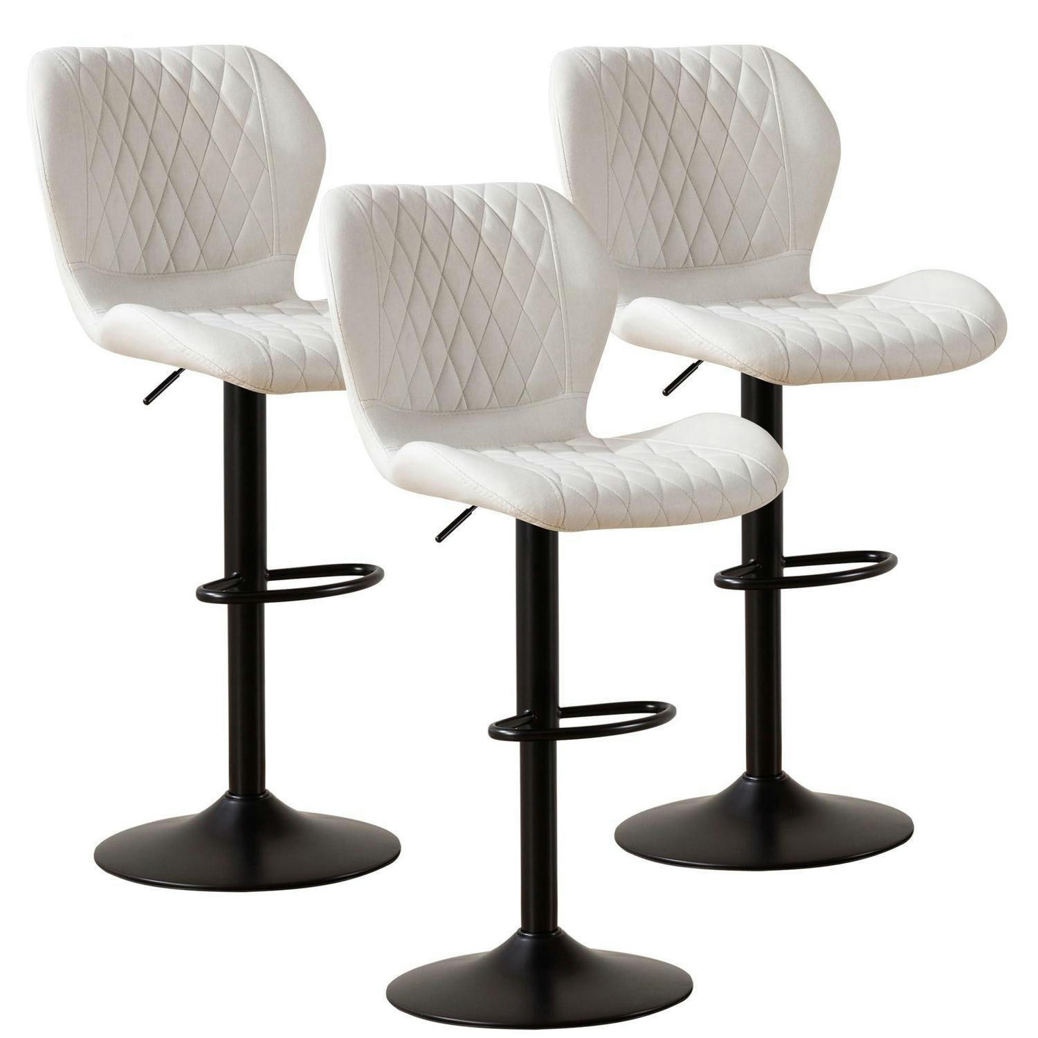 BARHOCKER 3er Set mit Lehne, höhenverstellbar, PU-Kunstleder, Beige - Weiß, Kunststoff (46.5/111/38cm)