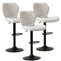 BARHOCKER 3er Set mit Lehne, höhenverstellbar, PU-Kunstleder, Beige - Weiß, Kunststoff (46.5/111/38cm)