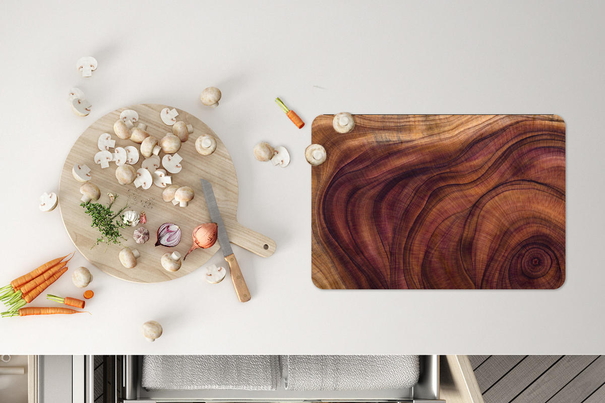 PLATZSETS 6er-Set Glatte Holzstruktur aus geschwungenen Linien 45x30 cm Tischset - Zwetschgeholzfarben, Kunststoff (0.3/45/30cm) - MuchoWow