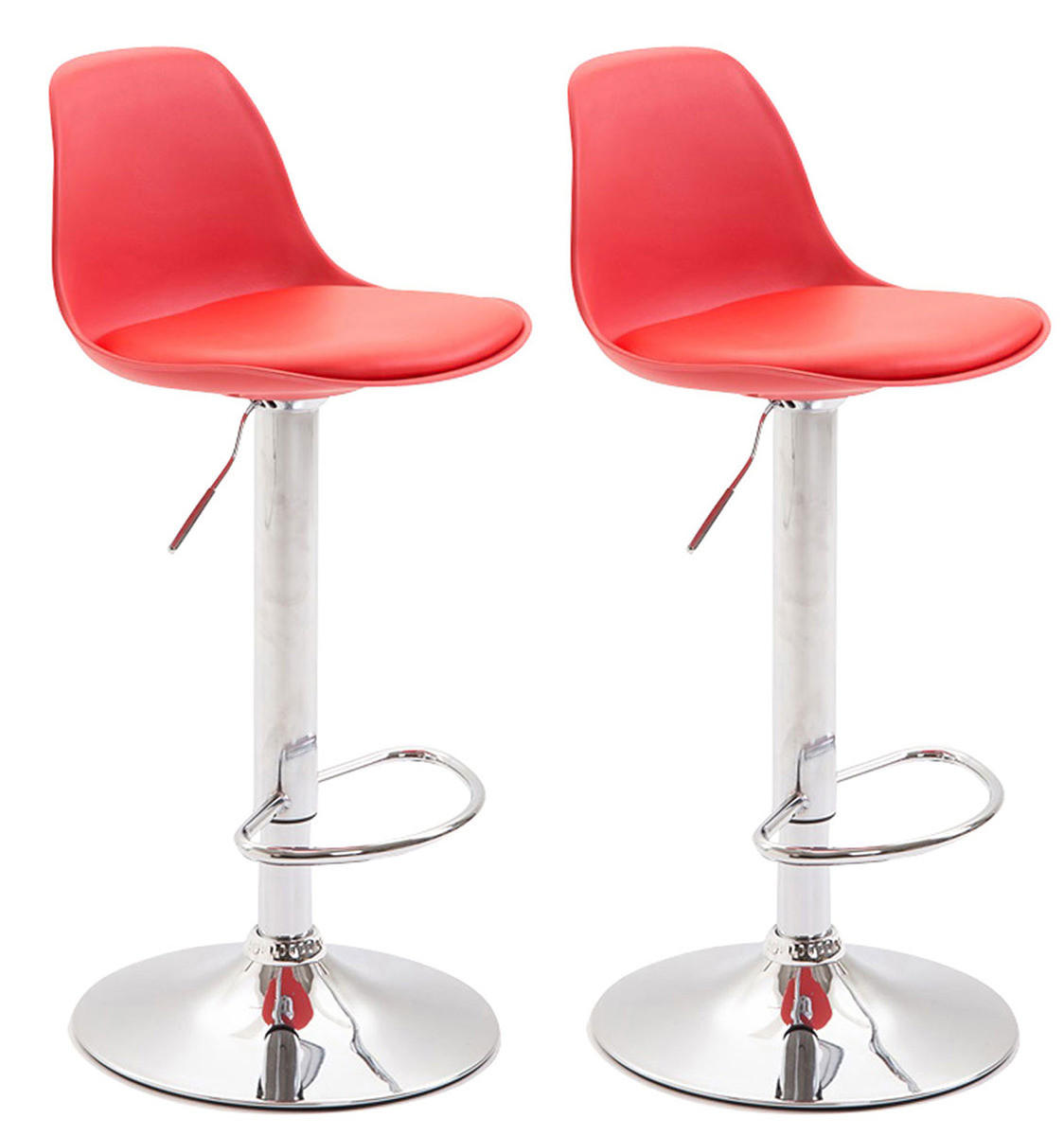 BARHOCKER 2er Set Lederlook rot - Chromfarben/Rot, Kunststoff/Textil (39/82/43cm) - CLP
