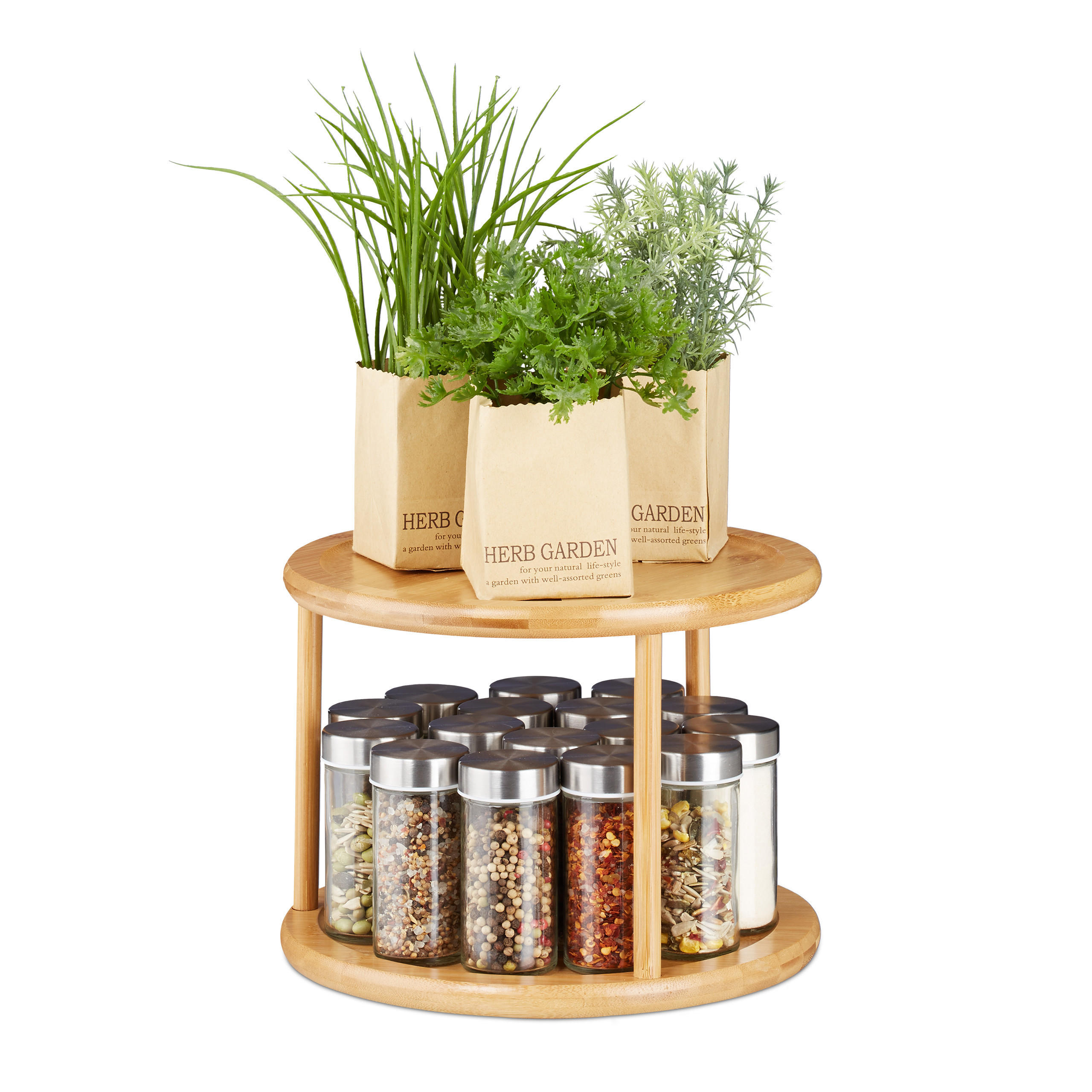 DREHREGAL - Hellbraun, Holz (24.5/19.5/24.5cm) - Relaxdays