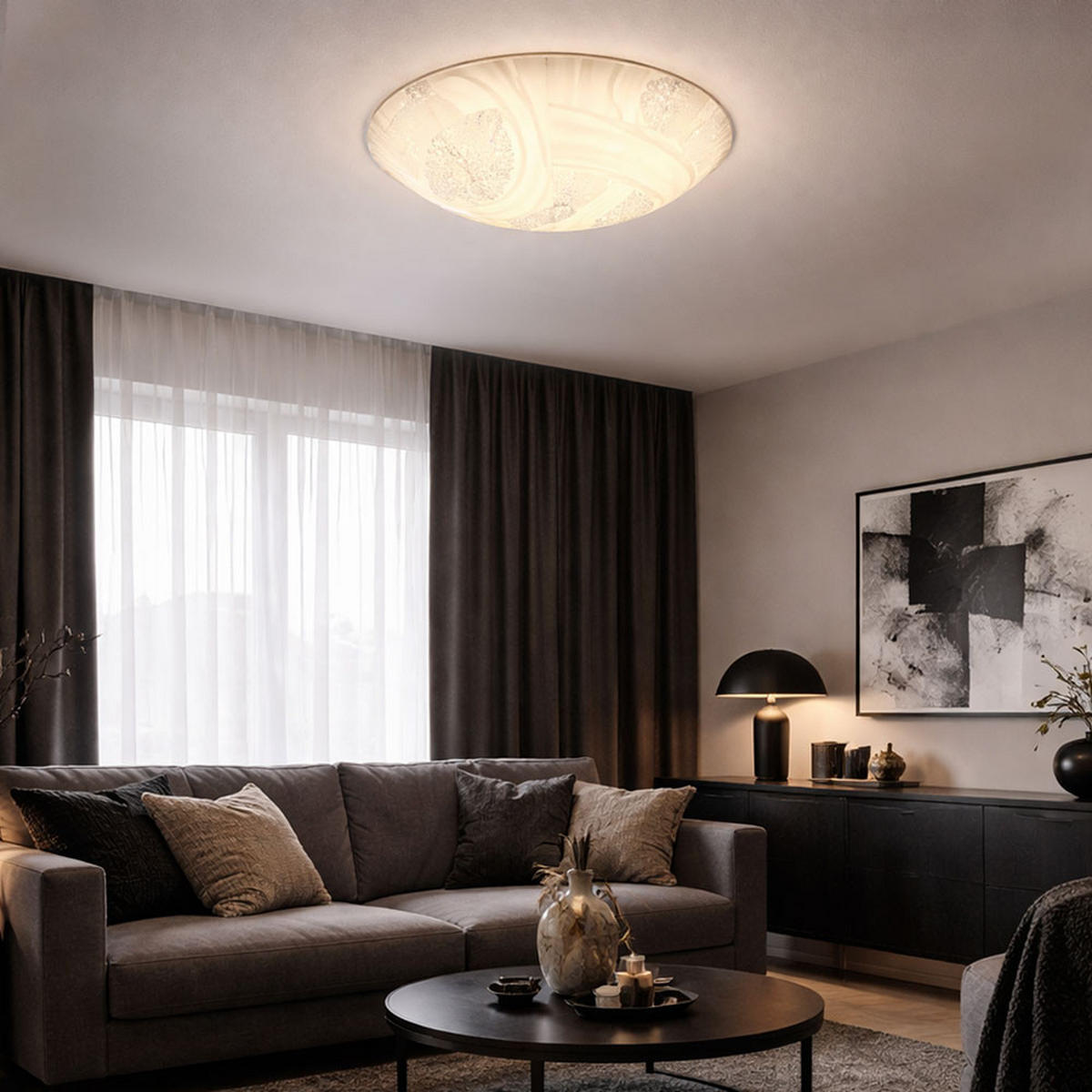 LED DECKENLEUCHTE Metall Weiß Kristalloptik 2er Set - Weiß, Glas (25/25/8cm) - Globo Lighting