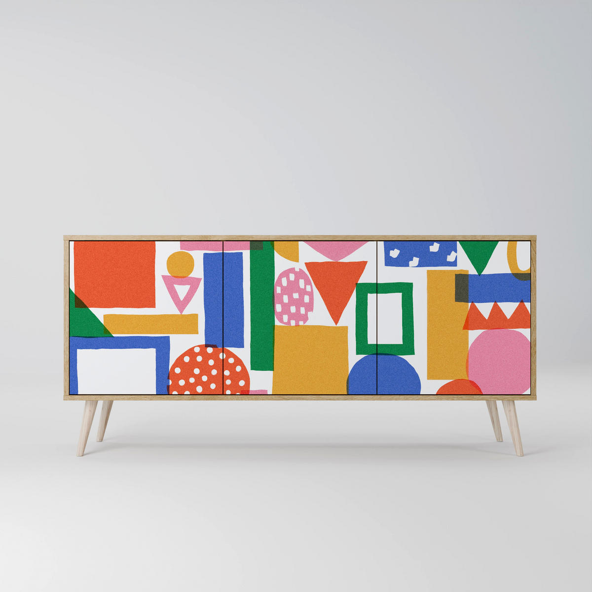 SIDEBOARD GEOMETRIC GLIMMER, Eicheneffekt, 164,5x42x77,5 cm, 3 Türen - Eichefarben/Buchefarben, Holzwerkstoff/Buchenholz (164.5/77.5/42cm) - SpaceRebels