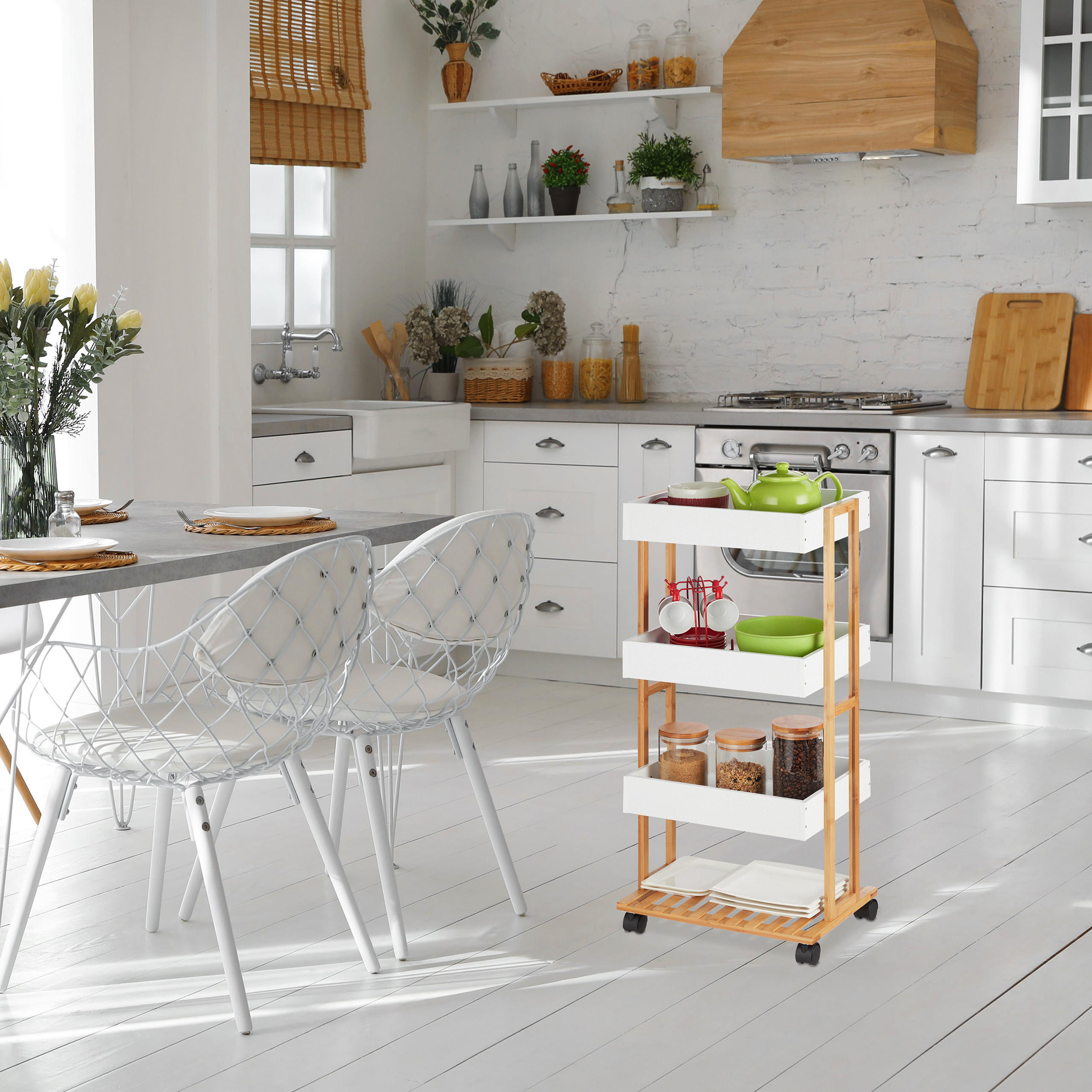 SERVIERWAGEN - Multicolor, Holz/Holzwerkstoff (40/88/30cm) - Relaxdays