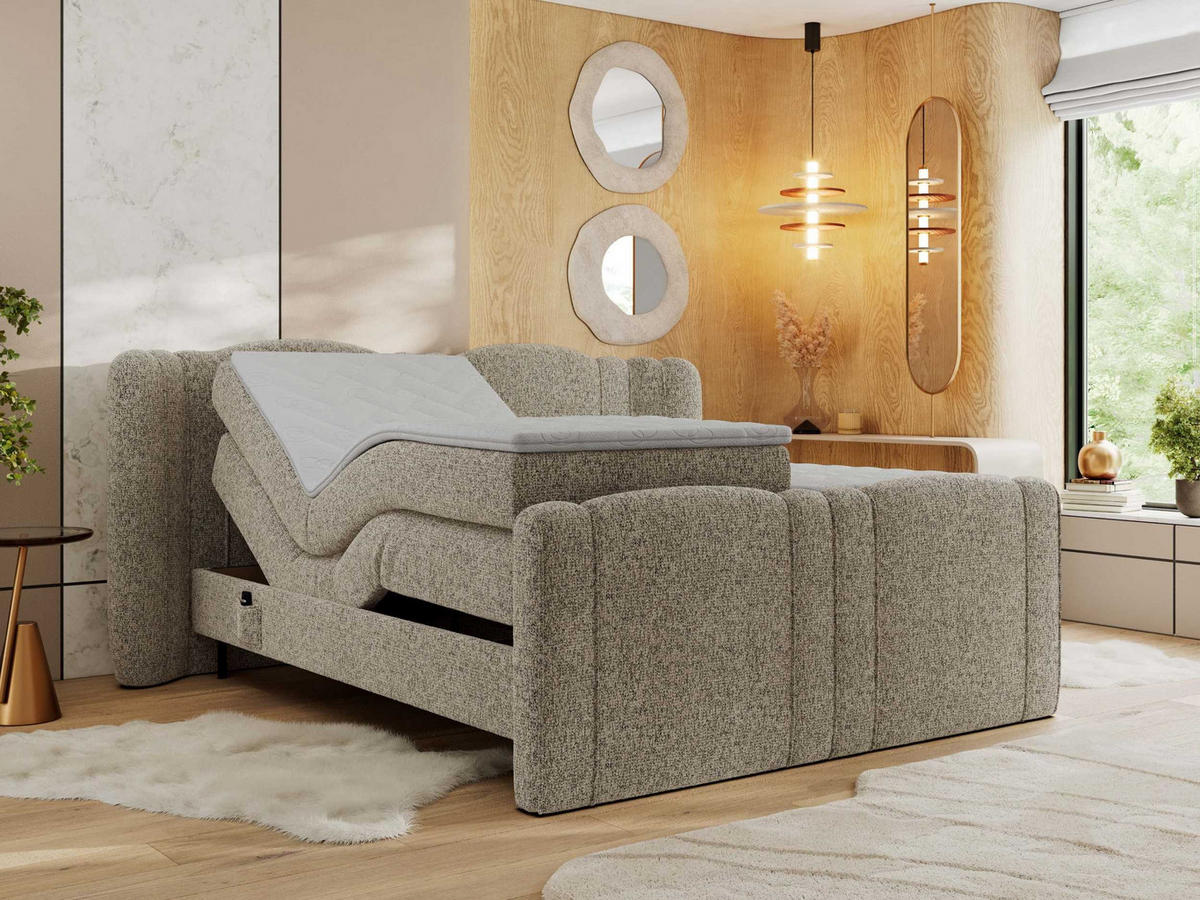 BOXBETT FORTINA 200/200 - Dunkelbeige Struktur - H4 - Cappuccino, Holz/Textil (200/200cm) - MKS