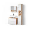 BADMÖBEL-SET Ronco Weiß Hochglanz/Goldkraft Eiche 3 Teile, mit Schubladenschrank und Hochschrank - Weiß Hochglanz/Eiche Wotan, Holzwerkstoff (54/58/41cm) - Livinity®