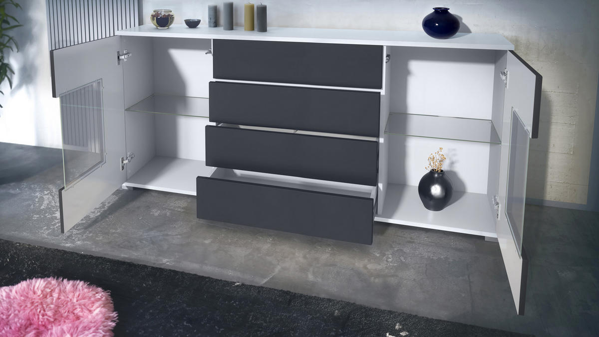 SIDEBOARD Grömitz Grau Hochglanz - Grau, Holzwerkstoff (166.5/75.5/35cm) - Vladon