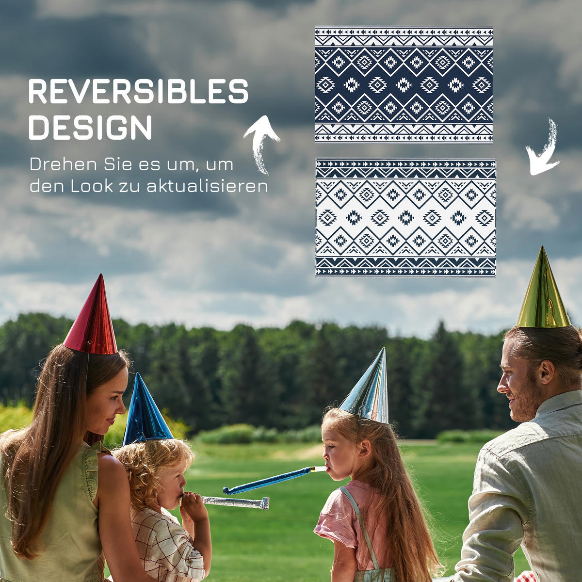 OUTDOORTEPPICH, Kunststoff, Blau+Weiß - Blau/Weiß, Kunststoff (274/182cm) - Outsunny