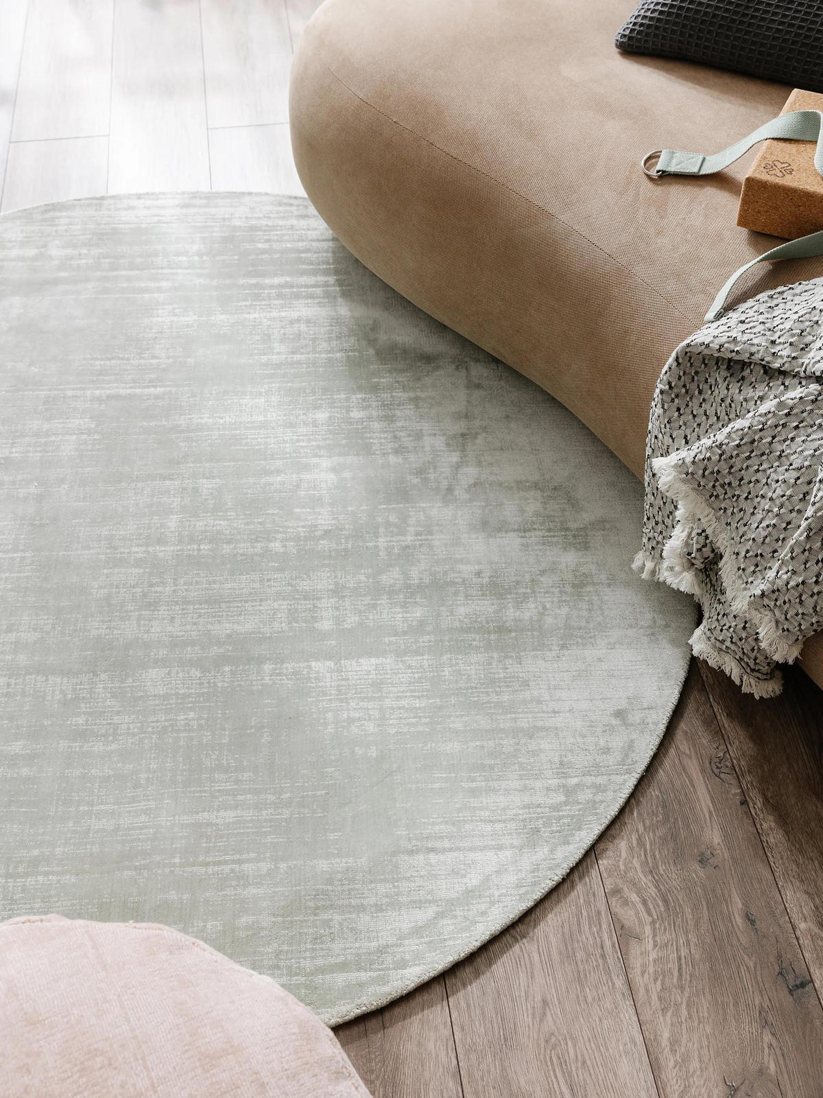 VISKOSETEPPICH rund Nova Mint ø 120 cm rund - Mintgrün, Textil (120/120cm) - benuta Pure