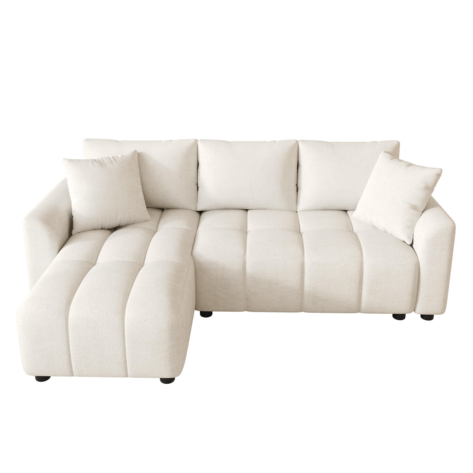 ECKSOFA 204/127/82.5 cm Beige Chenille mit 2 Zierkissen - Beige, Textil (204/127cm) - Oxeza