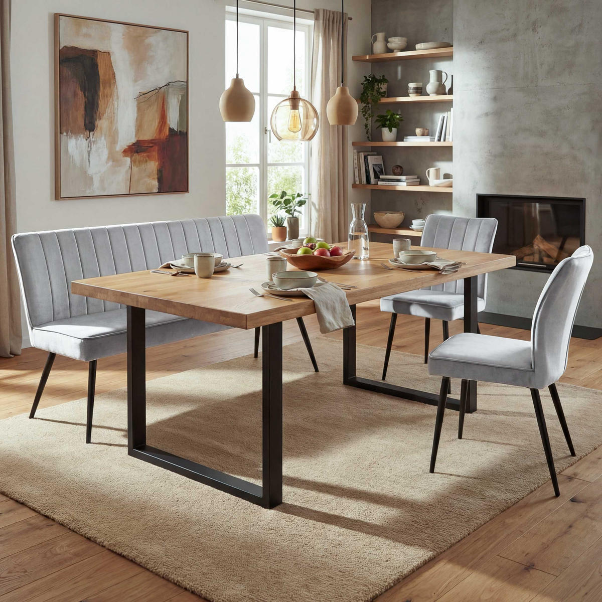ESSZIMMER-SET Hellgrau 3er-Set - Hellgrau, Textil (160/90/64cm) - Jamb