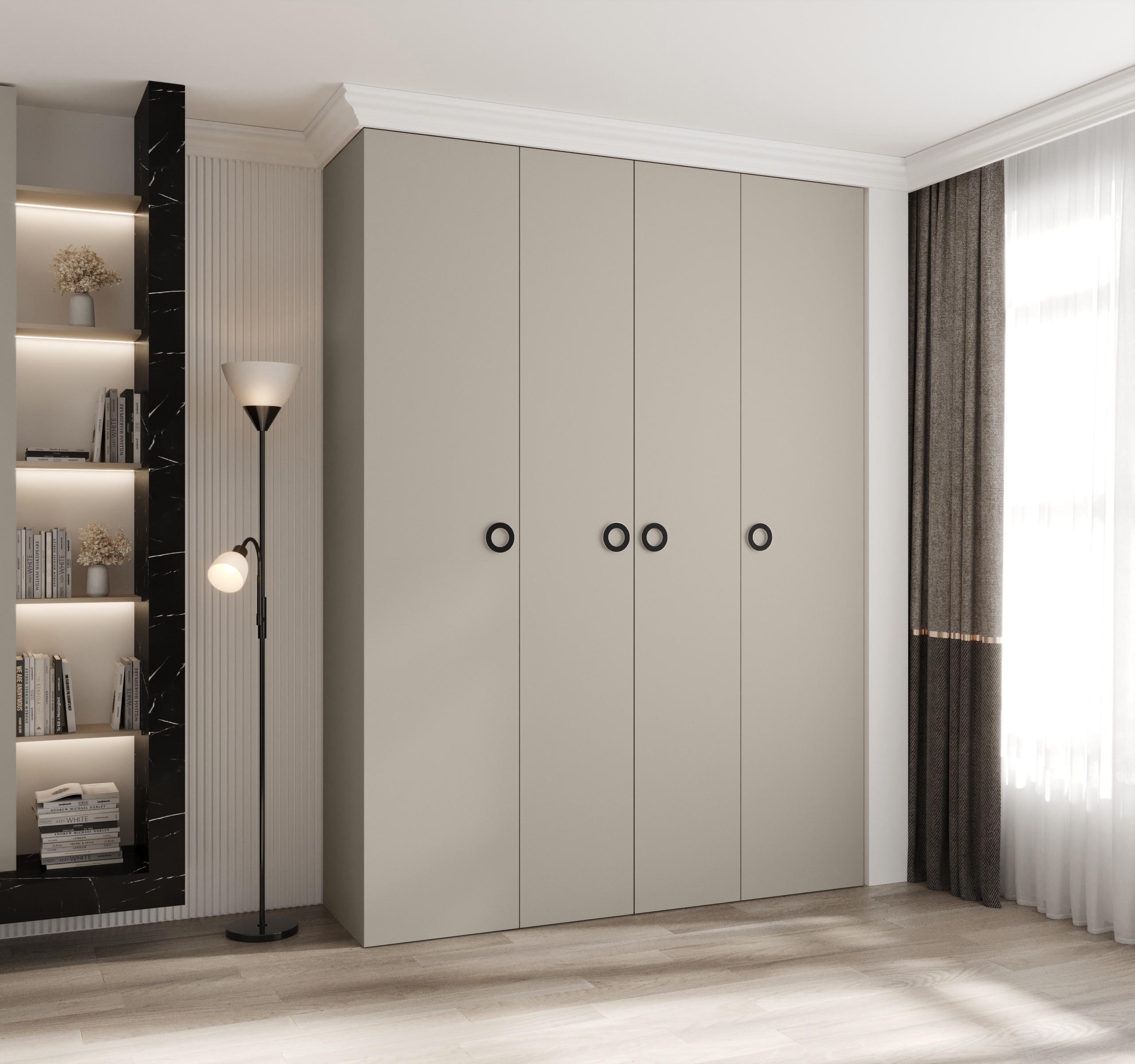 DREHTÜRENSCHRANK 245,5/180/50 4-türig - Kaschmir/Schwarz, Holz/Metall (180/245.5/50cm) - Abiks Möbel