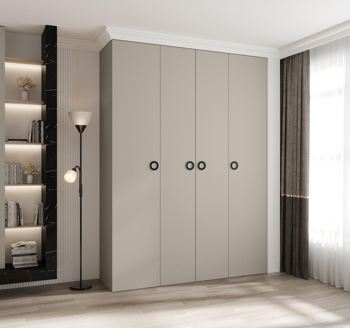 DREHTÜRENSCHRANK 245,5/180/50 4-türig - Kaschmir/Schwarz, Holz/Metall (180/245.5/50cm) - Abiks Möbel