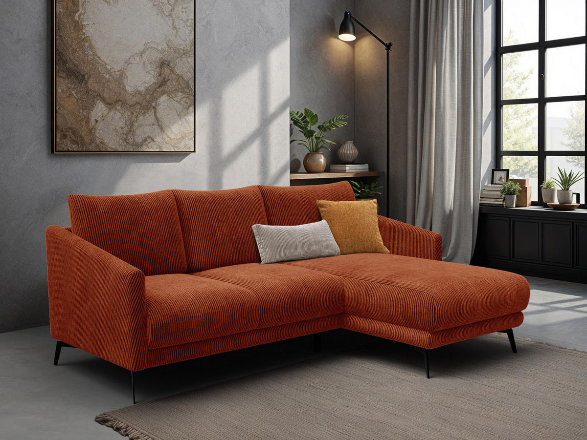 ECKSOFA VILT 3-Sitzer, orange - Schwarz/Orange, Holzwerkstoff/Textil (221/156cm) - Courtois Laville