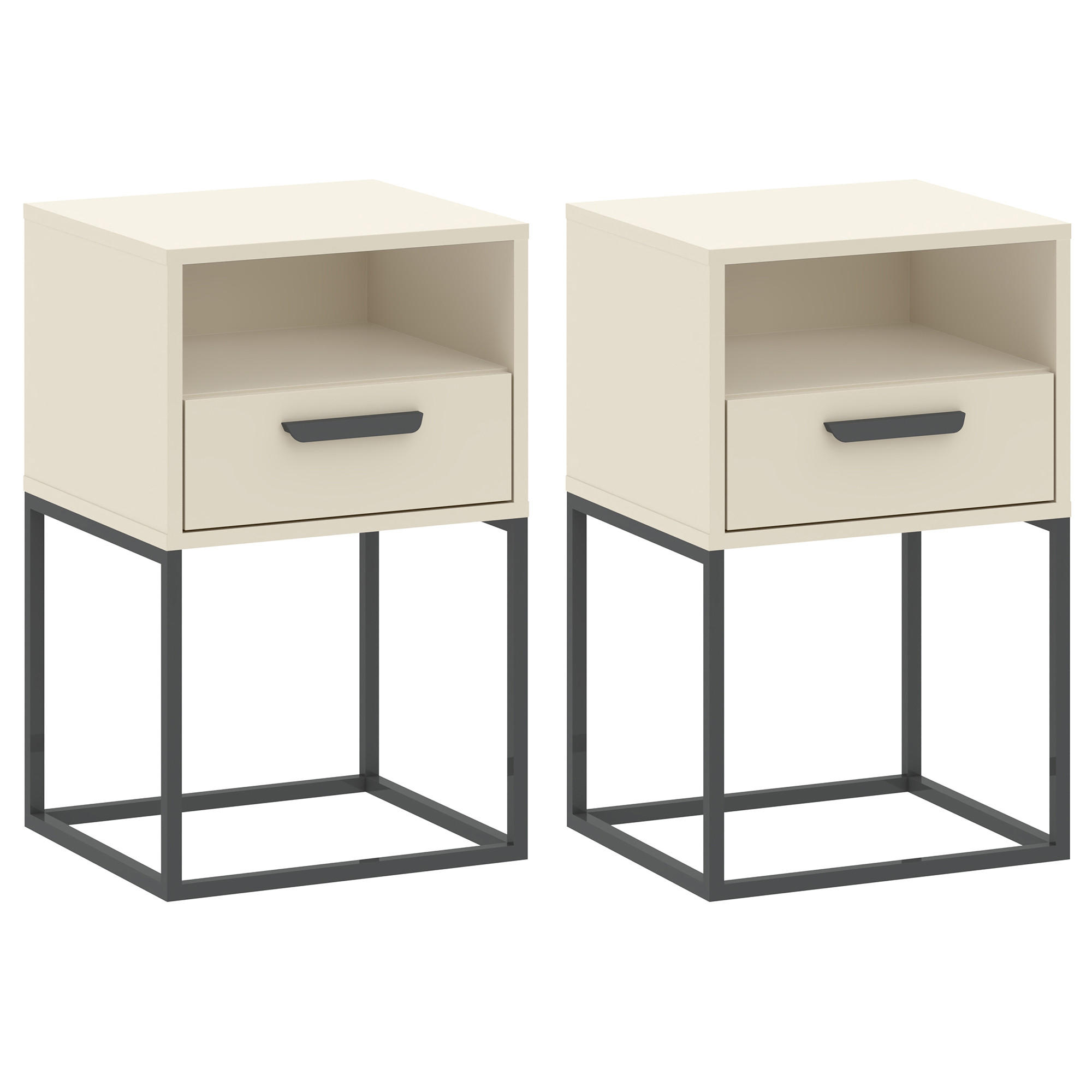 NACHTTISCH RECTUS 2-er Set - Creme/Schwarz, Holzwerkstoff (40/65/39cm) - KONSIMO®