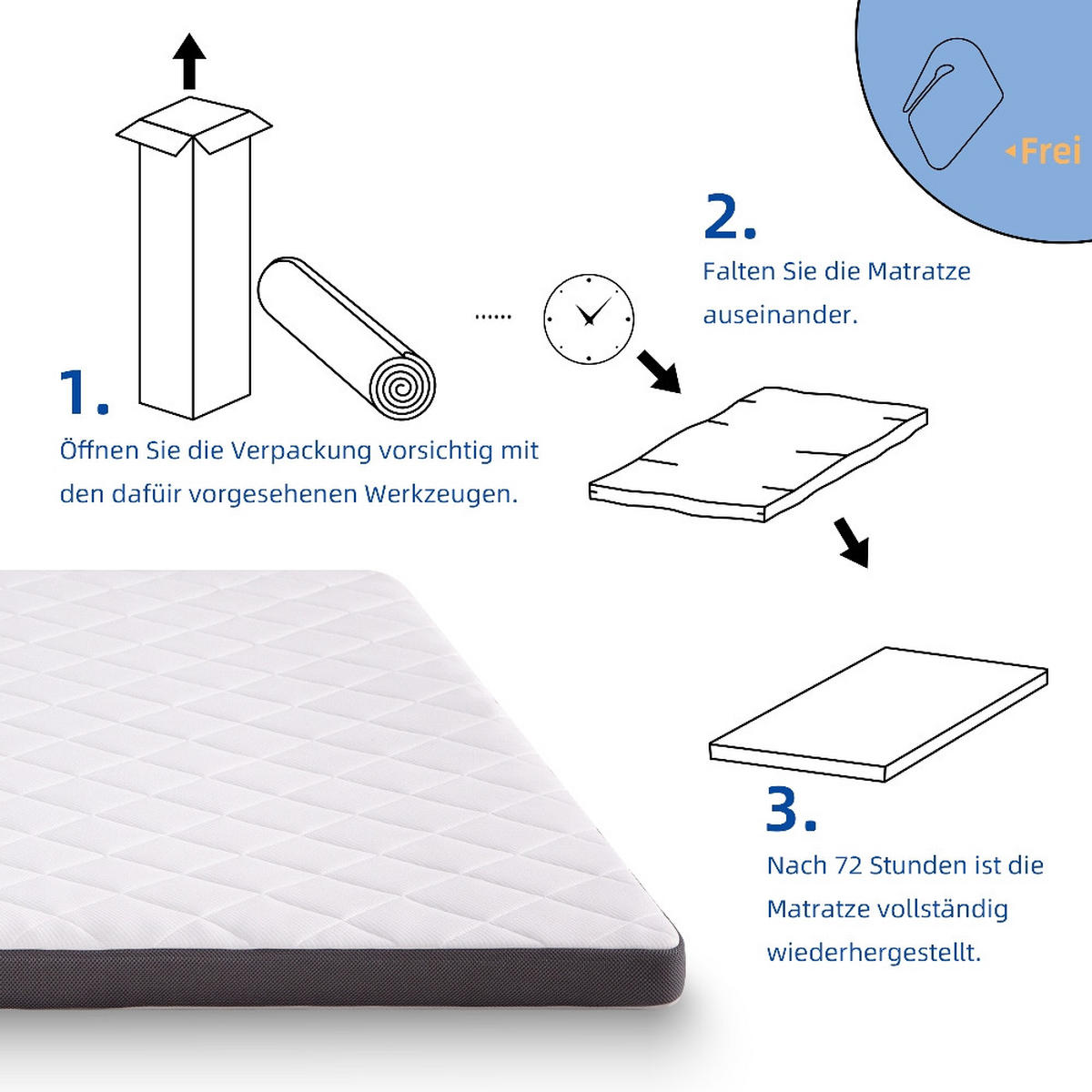 MATRATZE H3 7 Zonen Schaumstoffmatratze, Mittelfest, Oeko-Tex Zertifiziert, 140/200/7 cm - Weiß, Metall (140/200cm) - Rolipo
