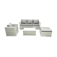 GARTENMÖBELSET mit 3-SITZER SOFA,COUCHTISCH Polyrattan Hellgrau-Mix 5-Sitzer - Hellgrau/Grau, Glas/Kunststoff - Fimous