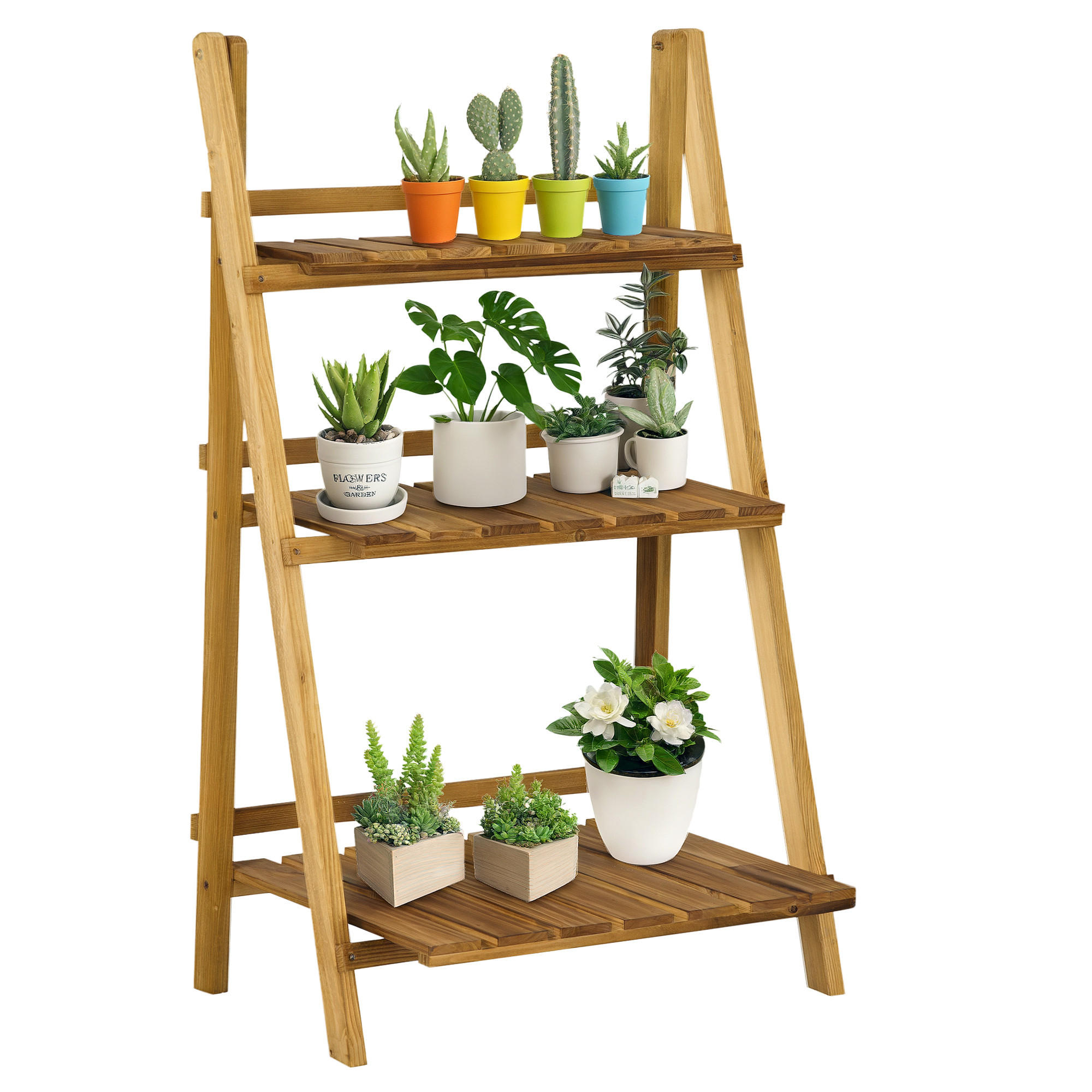 BLUMENTREPPE DE-12127 3-stufig, klappbar, pyramidenförmig Braun - Braun, Holz (37/93/60cm) - ComfortXL