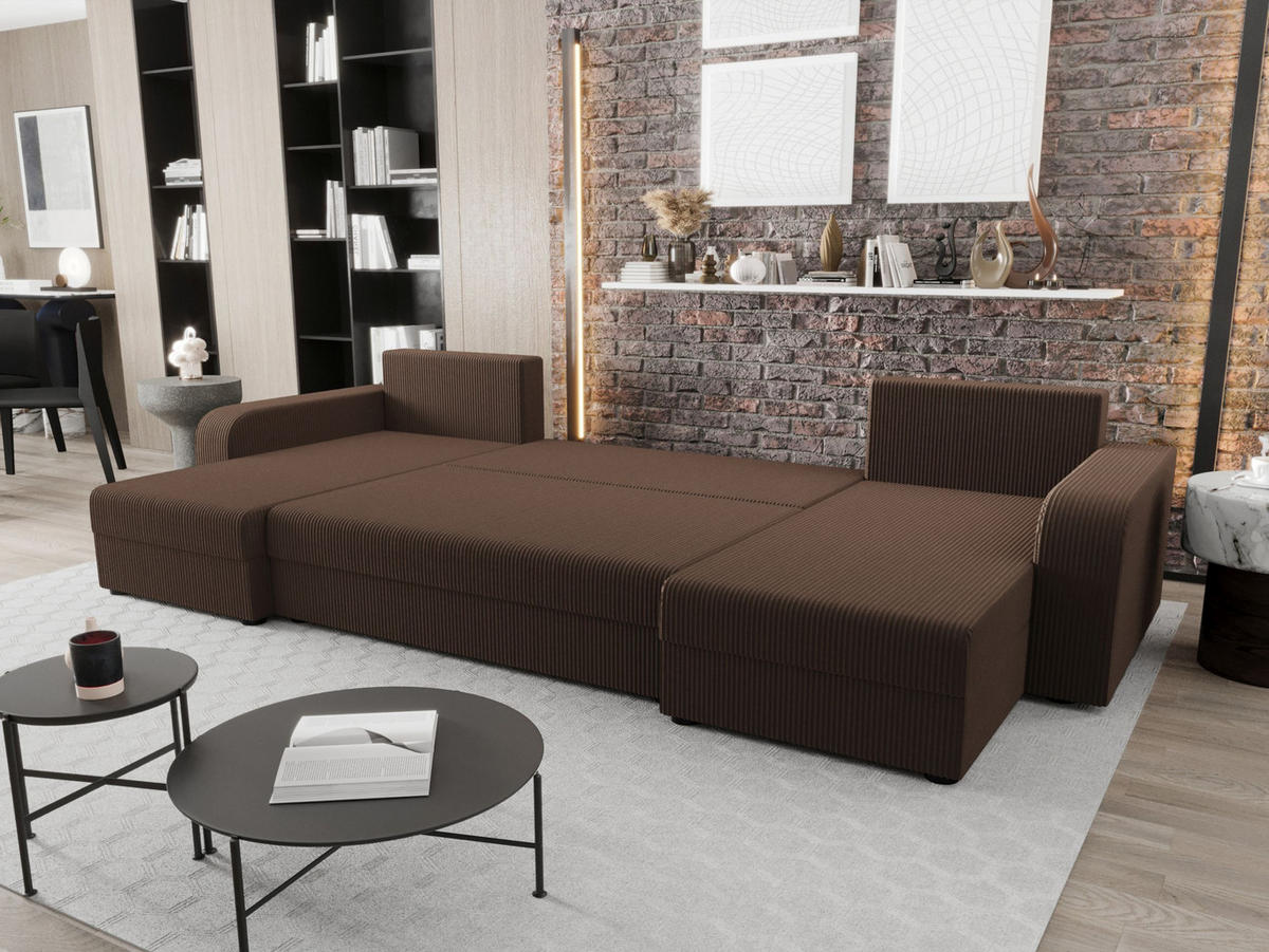 WOHNLANDSCHAFT HEWLET U BIS Zoom 5 mit Schlaffunktion - Braun, Textil (305/90/140cm) - Bedante