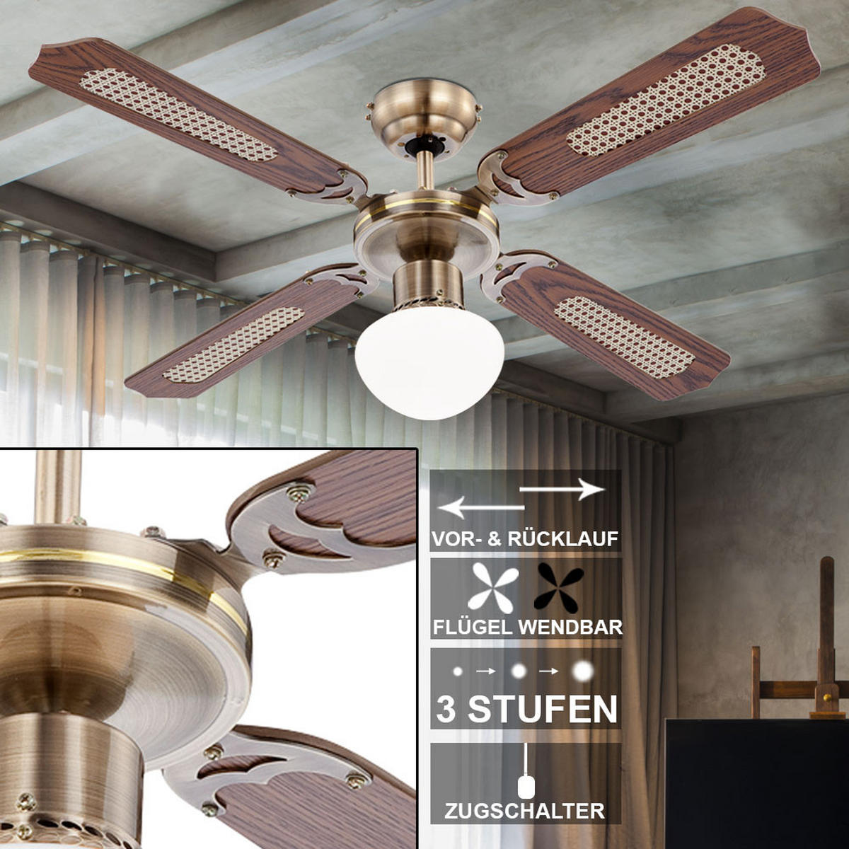 LED DECKENLEUCHTE Braun Holzoptik - Braun, Glas (106.6/106.6/41.5cm)
